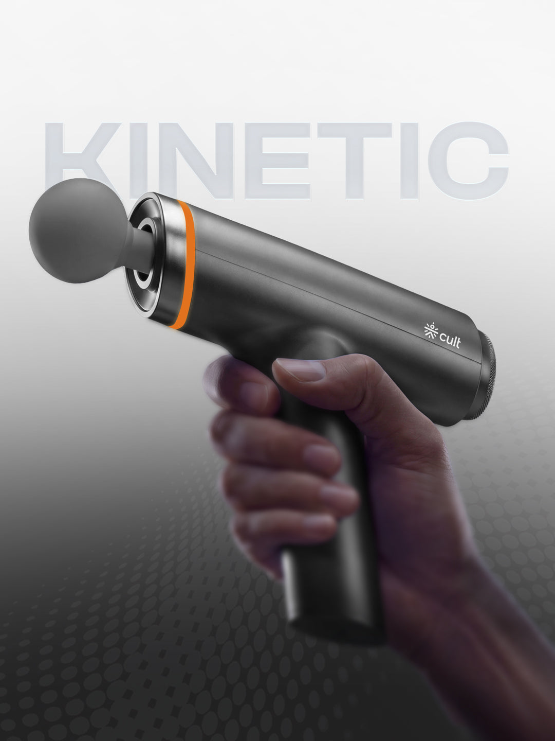 Cult Kinetic Massage Gun for Muscle Recovery, Full Body Massager, BLDC Motor, Ergonomic Angular Handle, 4 Silicone Heads, 5-Hour Battery, Titanium
