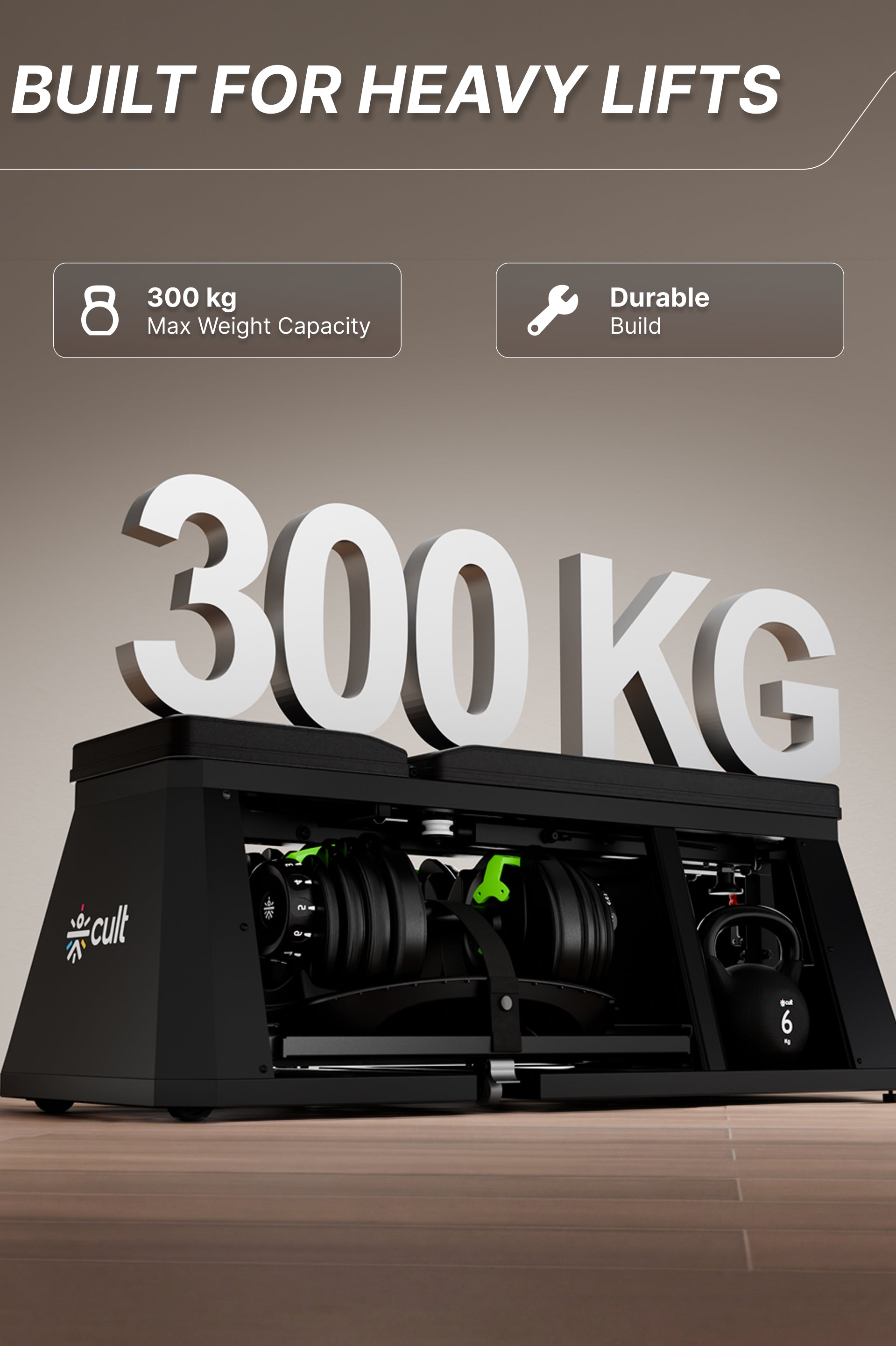 Cult 4 in 1 Multi Home Gym with Cable Crossover, Adjustable Bench, Dumbbell & Weights Storage Rack | 300 Kg Capacity | 8-Level Incline/Decline | 3 Resistance Levels | Perfect for Home Gym