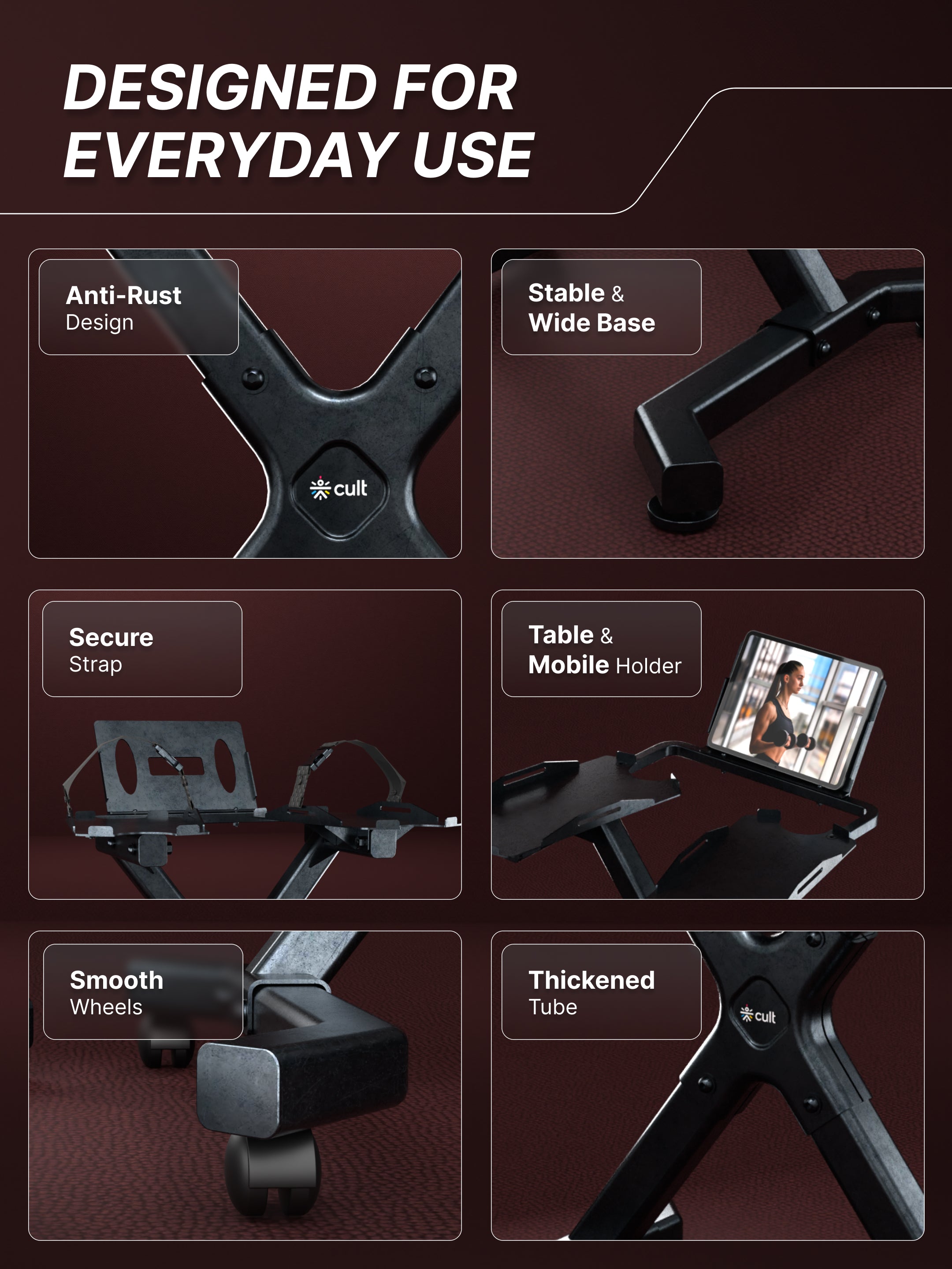 Cult Dumbbell Stand | 100 KG Weight Capacity | With Wheels & Tablet Holder | Protected Edges | Compact Home Gym Storage (6 Months extended Warranty only on Cultstore.com)