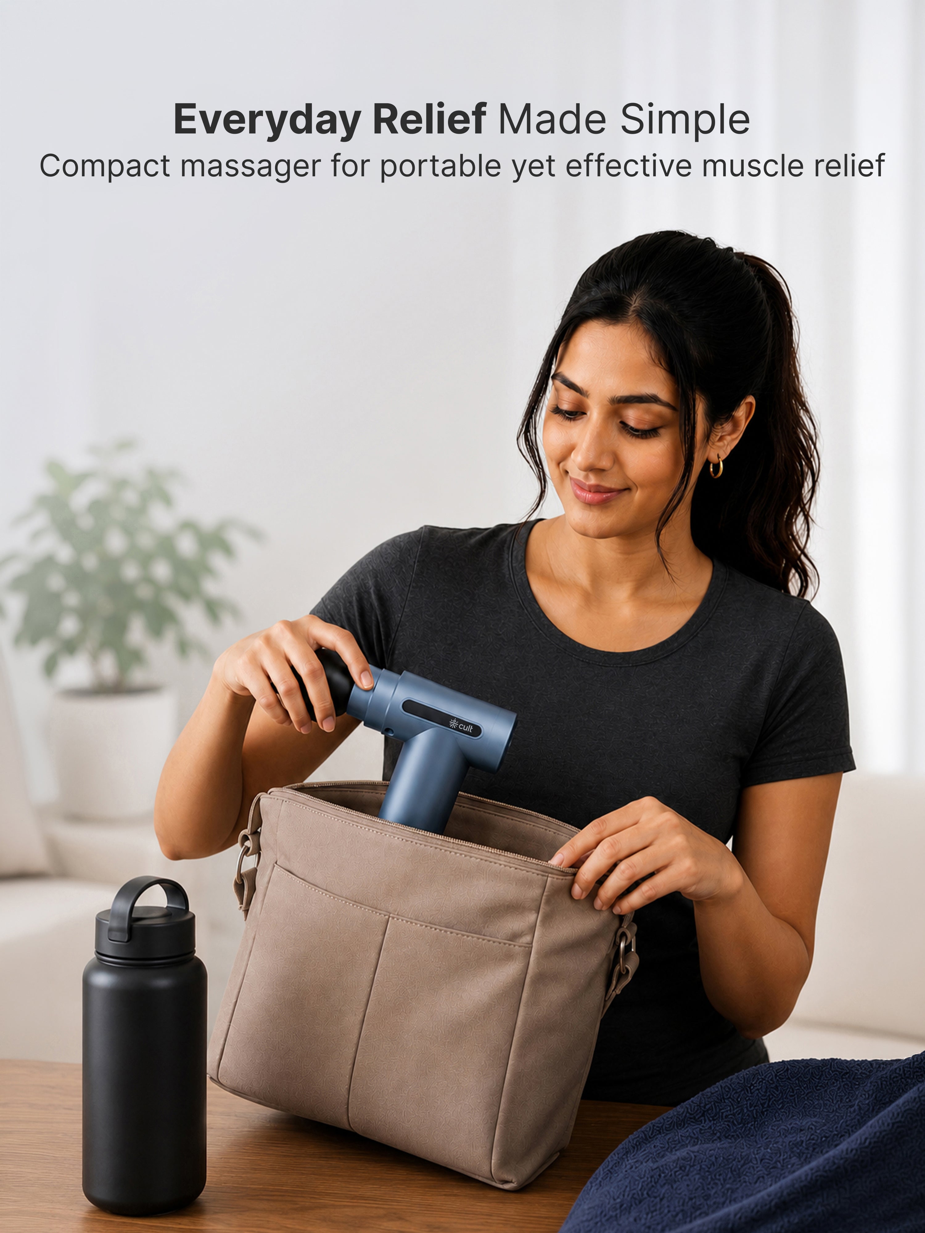 Cult Thrust, Full Body Professional Gun Massager, Upto 3 Hour Battery, Deep Tissue Percussions, 4 Interchangeable heads, 6 Speed levels, Silicone head, Blue