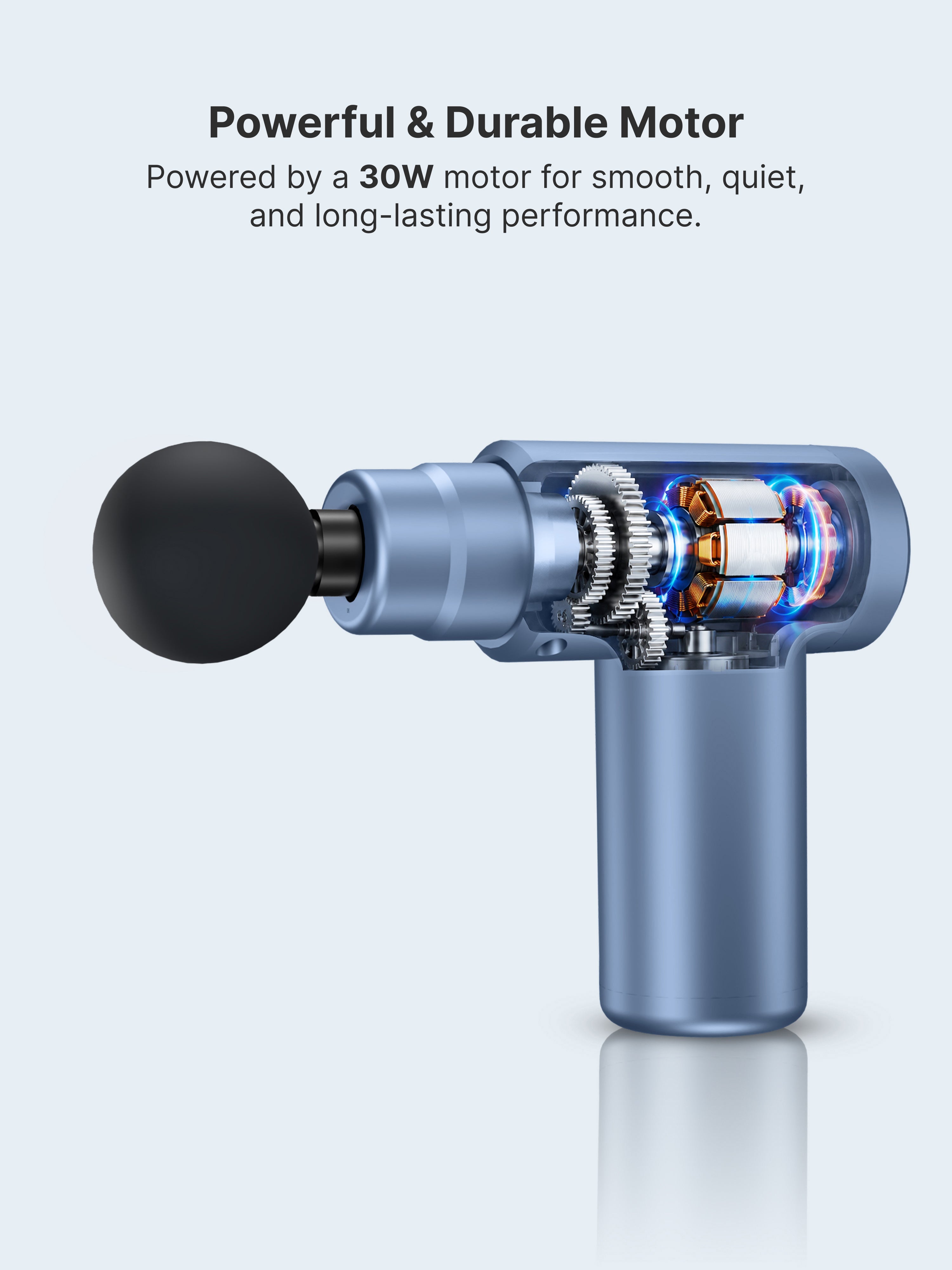 Cult Thrust, Full Body Professional Gun Massager, Upto 3 Hour Battery, Deep Tissue Percussions, 4 Interchangeable heads, 6 Speed levels, Silicone head, Blue