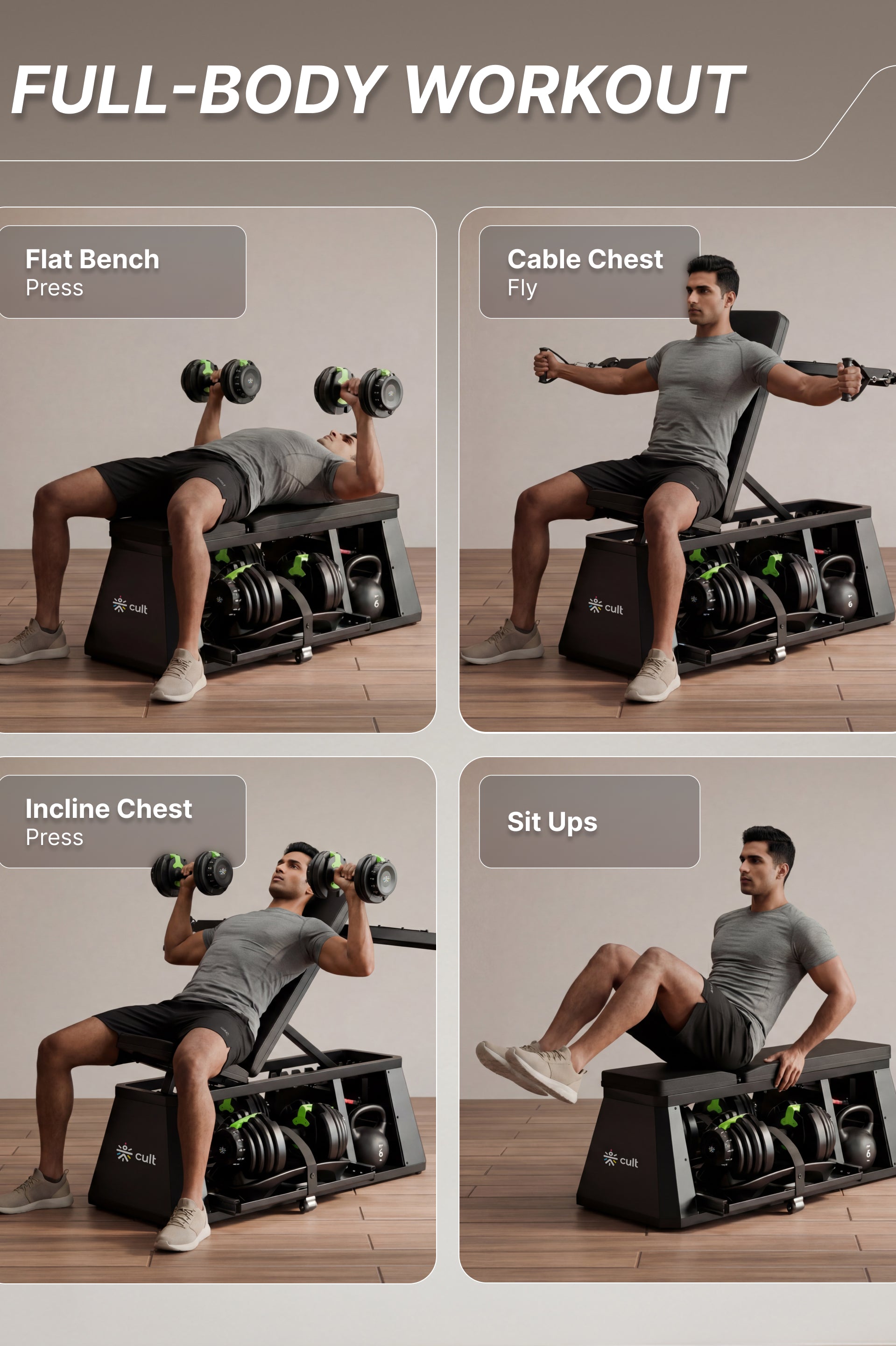 Cult 4 in 1 Multi Home Gym with Cable Crossover, Adjustable Bench, Dumbbell & Weights Storage Rack | 300 Kg Capacity | 8-Level Incline/Decline | 3 Resistance Levels | Perfect for Home Gym