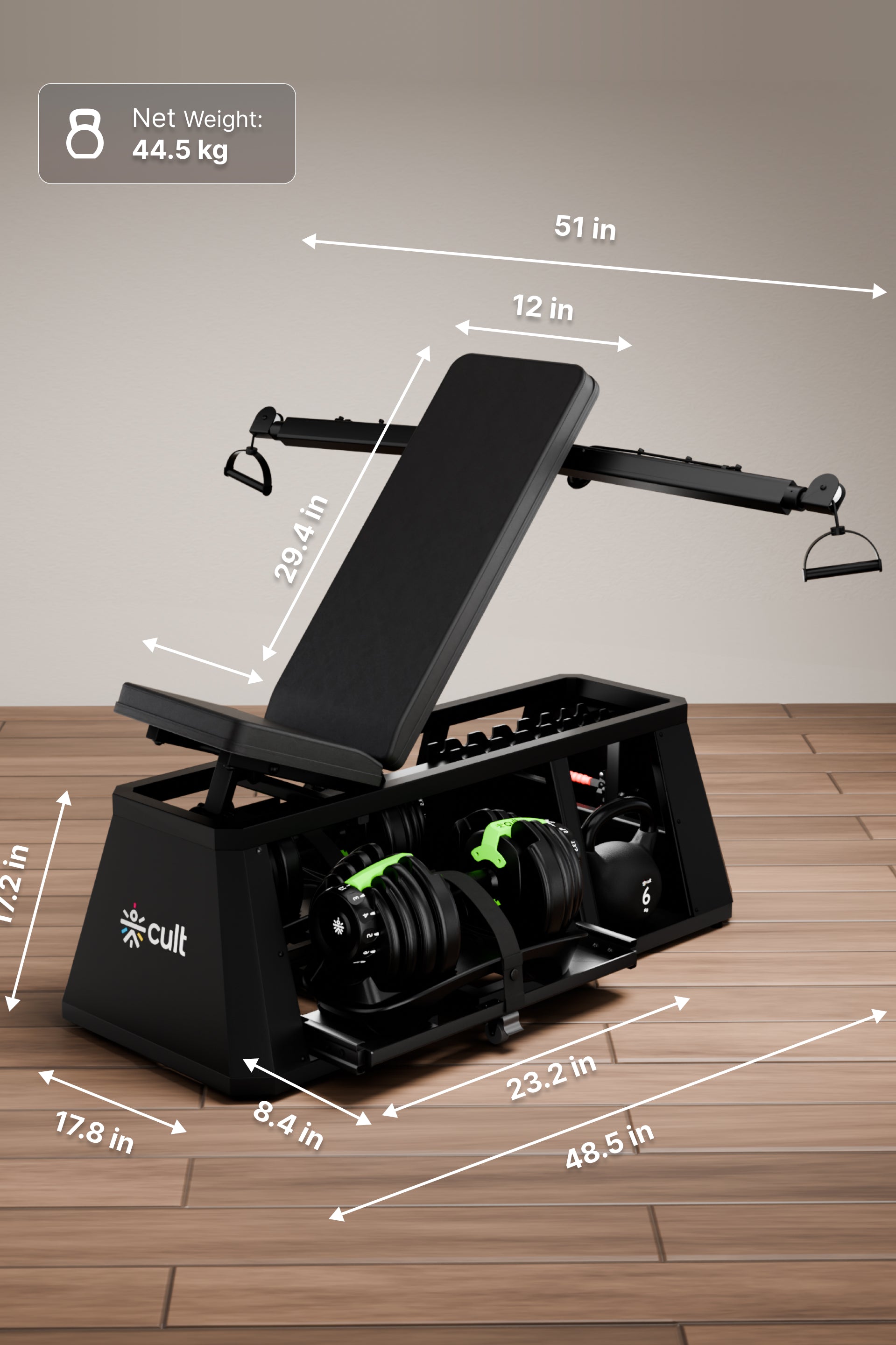 Cult 4 in 1 Multi Home Gym with Cable Crossover, Adjustable Bench, Dumbbell & Weights Storage Rack | 300 Kg Capacity | 8-Level Incline/Decline | 3 Resistance Levels | Perfect for Home Gym