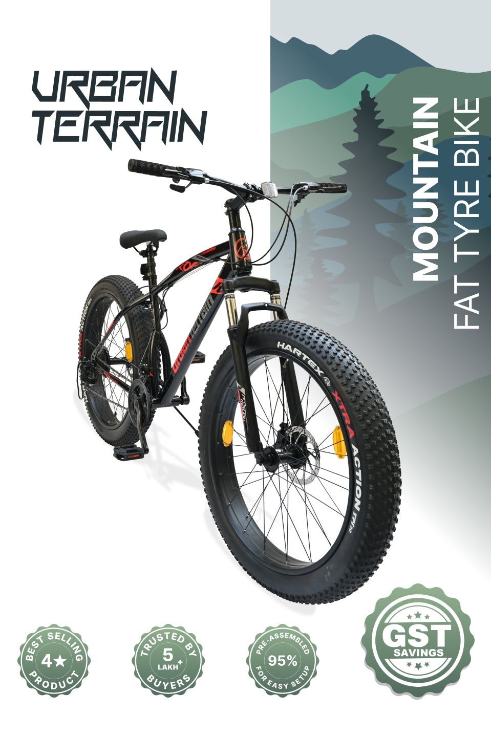 Rogue Mountain Bike Steel 21 Speed Cycle 26 inch Fat Tyre, Black With Front Suspension, Single Wall Rim and Dual Disc Brakes, Ideal For 5 ft to 5.7 ft, Free Trainer Sessions and Cycling Event
