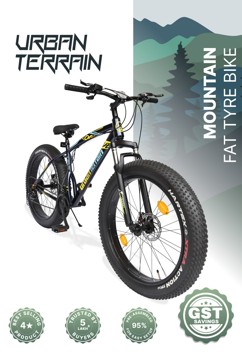 Rogue Mountain Bike Steel 21 Speed Cycle 26 inch Fat Tyre, Blue With Front Suspension, Single Wall Rim and Dual Disc Brakes, Ideal For 5 ft to 5.7 ft