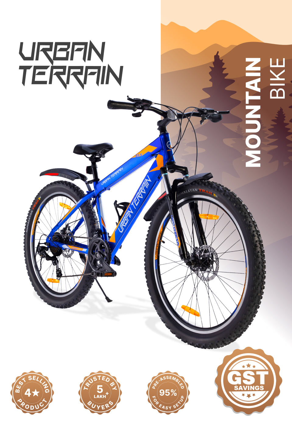 UT1001 Mountain Bike Steel 21 Speed Cycle Shimano Gear 27.5 inch Tyre, Blue With Front Suspension, Double Wall Rim and Dual Disc Brakes Ideal For 5.2 ft to 6 ft