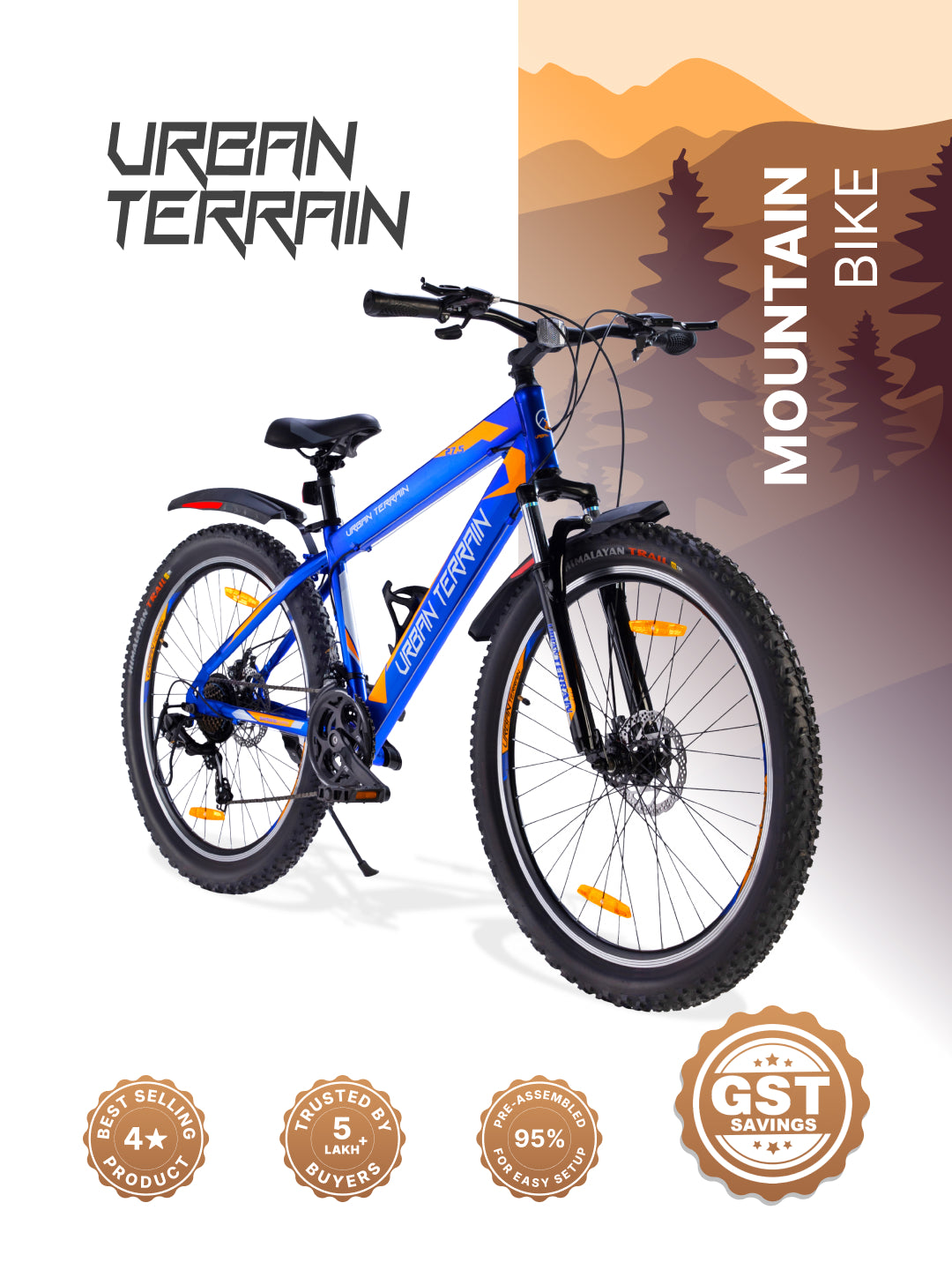 UT1001 Mountain Bike Steel 21 Speed Cycle Shimano Gear 27.5 inch Tyre, Blue With Front Suspension, Double Wall Rim and Dual Disc Brakes Ideal For 5.2 ft to 6 ft