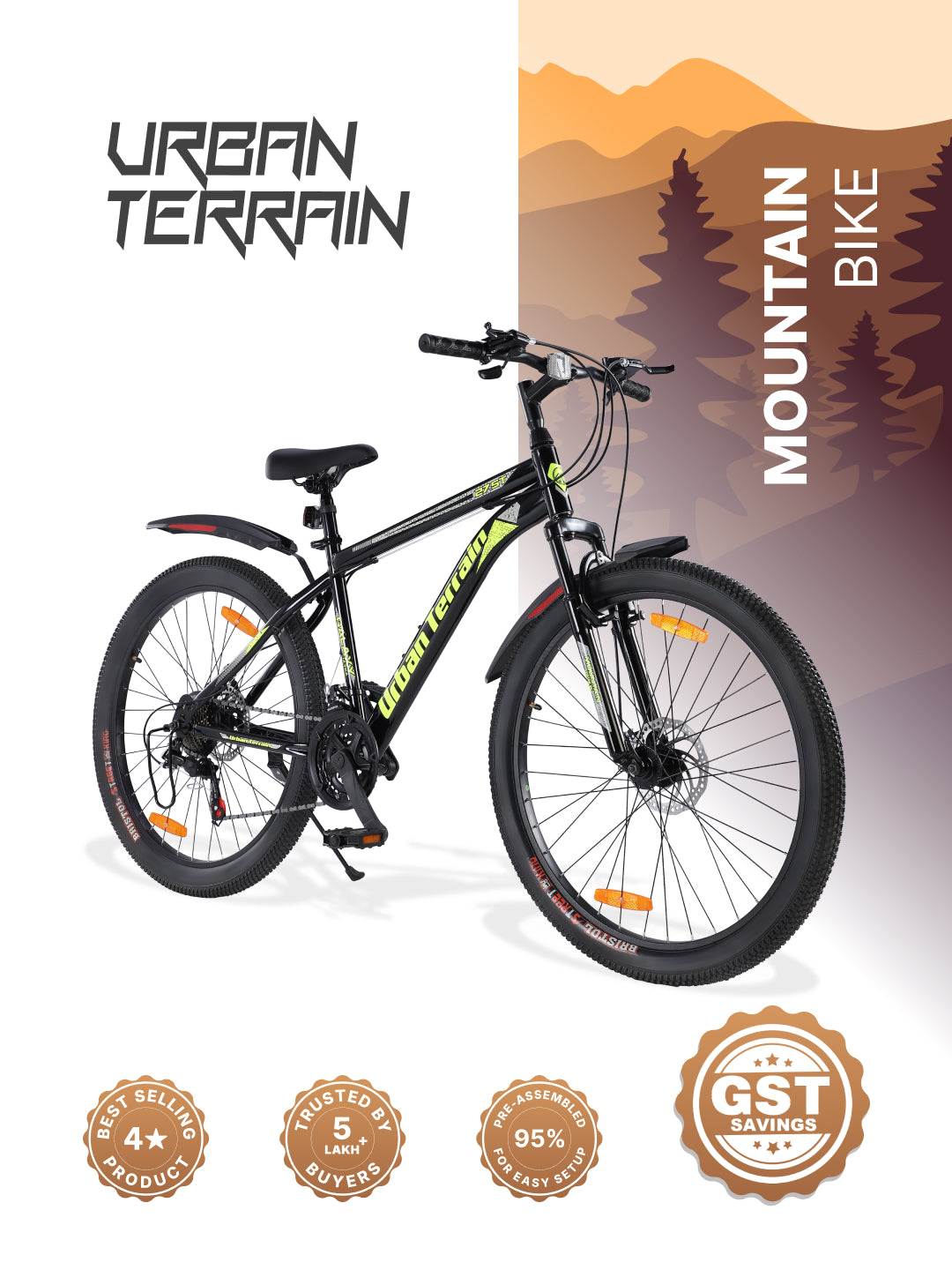 Galaxy Ultra Mountain Bike Steel 21 Speed Cycle 27.5 inch Tyre, Green With Front Suspension, Single Wall Rim and Dual Disc Brakes Ideal For 5.2 ft