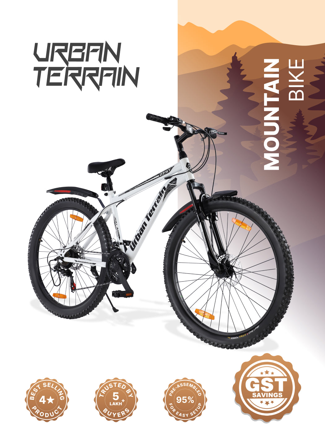 Galaxy Ultra Mountain Bike Steel 21 Speed Cycle 27.5 inch Tyre, White With Front Suspension, Single Wall Rim and Dual Disc Brakes Ideal For 5.2 ft to 6 ft