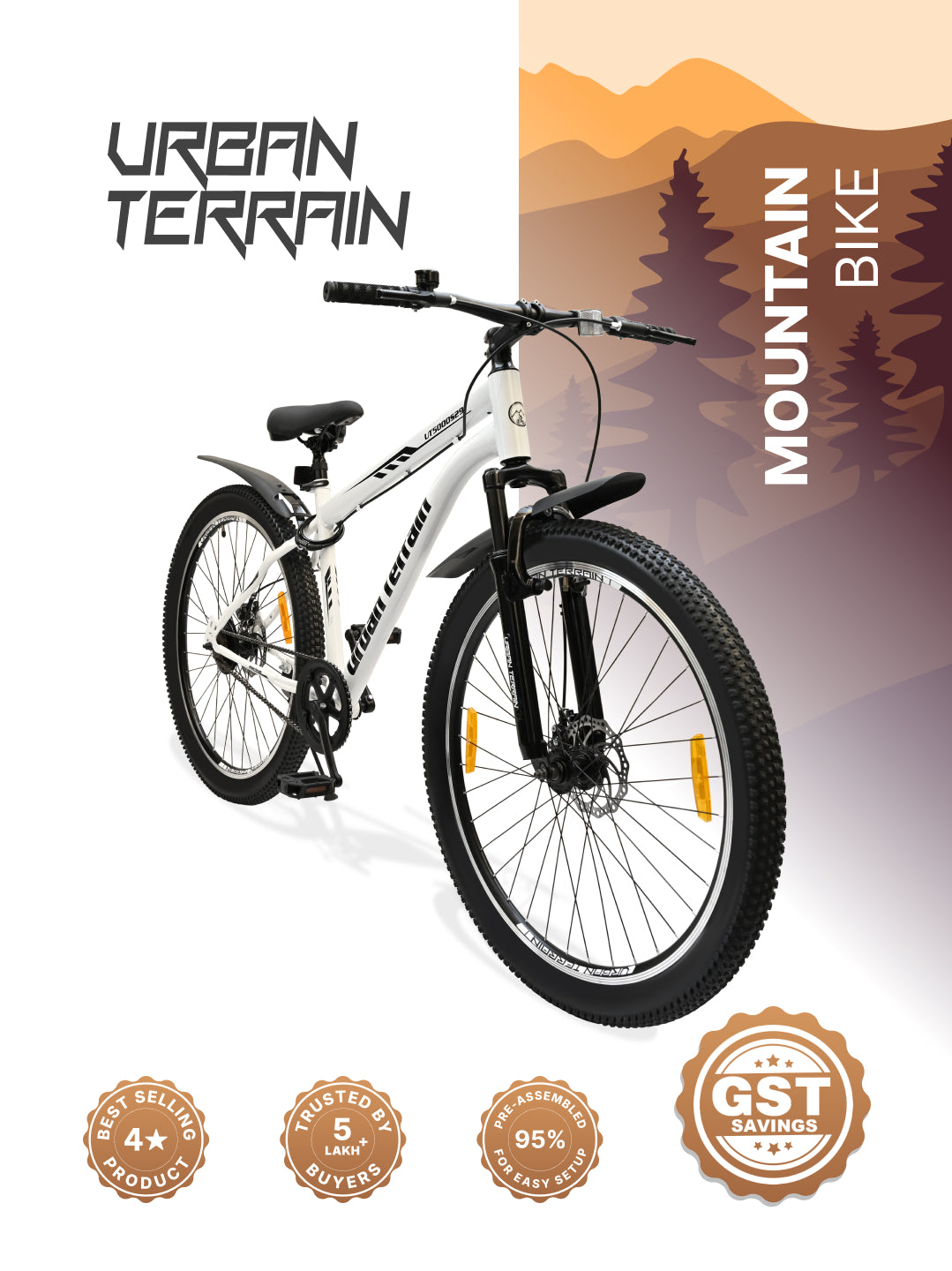 UT5000S29ACC Mountain Cycle Steel Single Speed 29 inch with Dual Disc Brakes, Front Suspension, Double Wall Alloy Rim, Bell & Lock, White