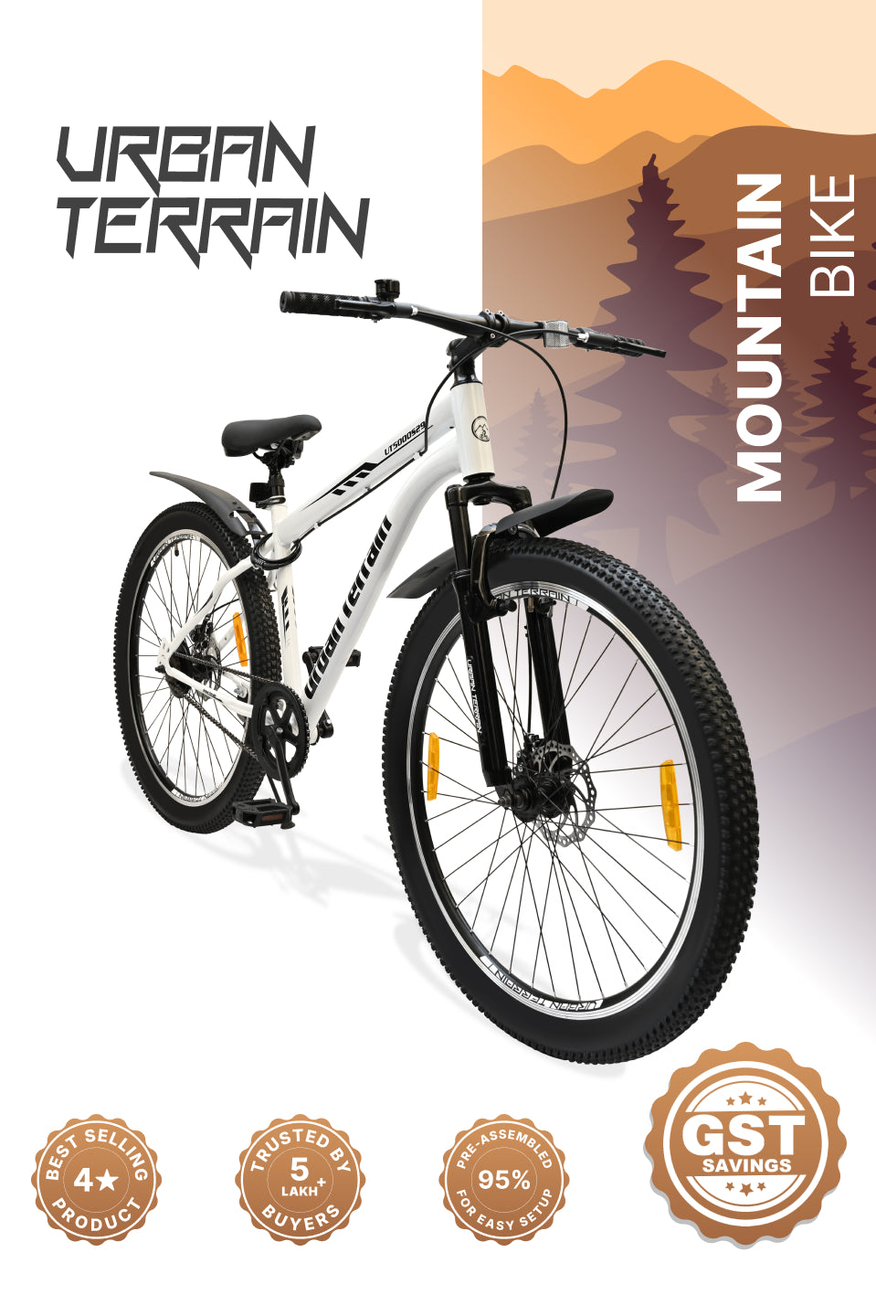 UT5000S29ACC Mountain Cycle Steel Single Speed 29 inch with Dual Disc Brakes, Front Suspension, Double Wall Alloy Rim, Bell & Lock, White