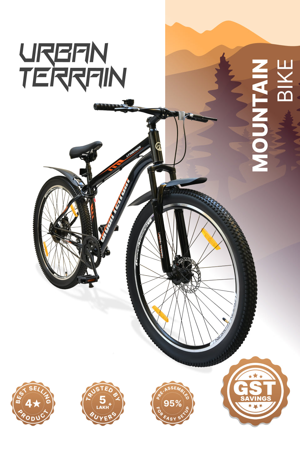 UT5001S29ACC Mountain Cycle Steel Single Speed 29 inch with Dual Disc Brakes, Front Suspension, Double Wall Alloy Rim, Bell & Lock, Black