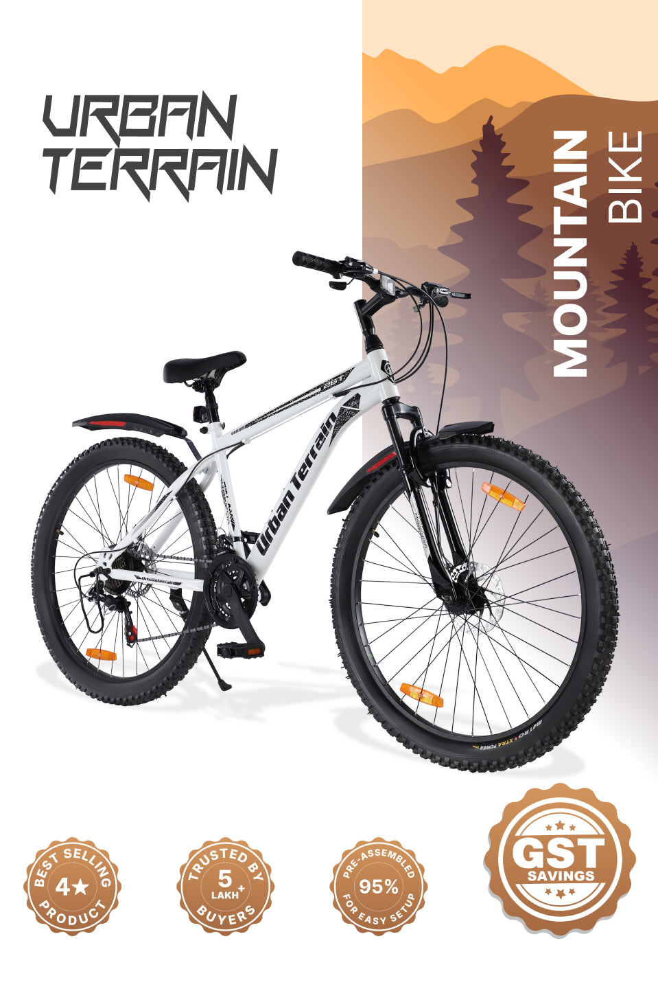 Galaxy Ultra Mountain Bike Steel 21 Speed Cycle 26 inch Tyre, White With Front Suspension, Single Wall Rim and Dual Disc Brakes Ideal For 5 ft to 5.7 ft