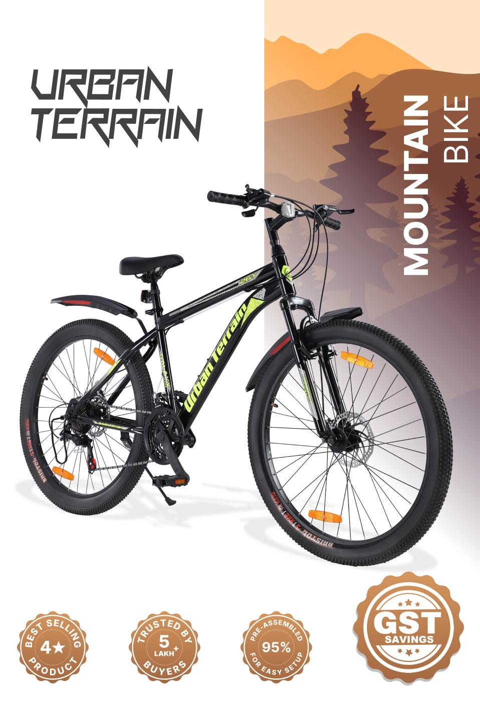 Galaxy Ultra Mountain Bike Steel 21 Speed Cycle 26 inch Tyre, Green With Front Suspension, Single Wall Rim and Dual Disc Brakes Ideal For 5 ft to 5.7 ft