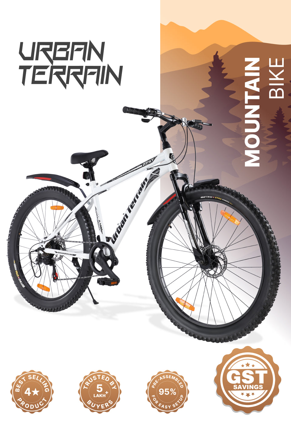 Galaxy Max Mountain Bike Steel 7 Speed Cycle 27.5 inch Tyre, White With Front Suspension, Single Wall Rim and Dual Disc Brakes Ideal For 5.2 ft to 6 ft