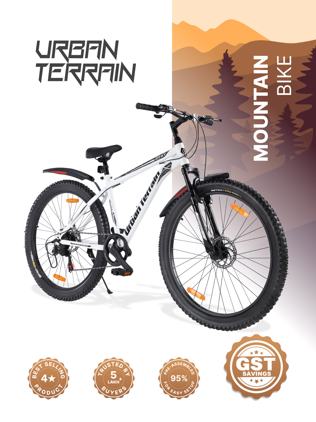 Galaxy Max Mountain Bike Steel 7 Speed Cycle 27.5 inch Tyre, White With Front Suspension, Single Wall Rim and Dual Disc Brakes Ideal For 5.2 ft to 6 ft