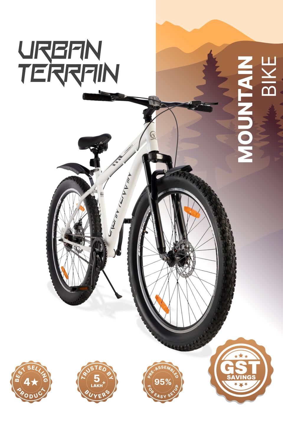 UT5000S27.5 Mountain Cycle Steel Single Speed Cycle 27.5 inch, Dual Disc Brakes, Front Suspension, Double Wall Alloy Rim, White