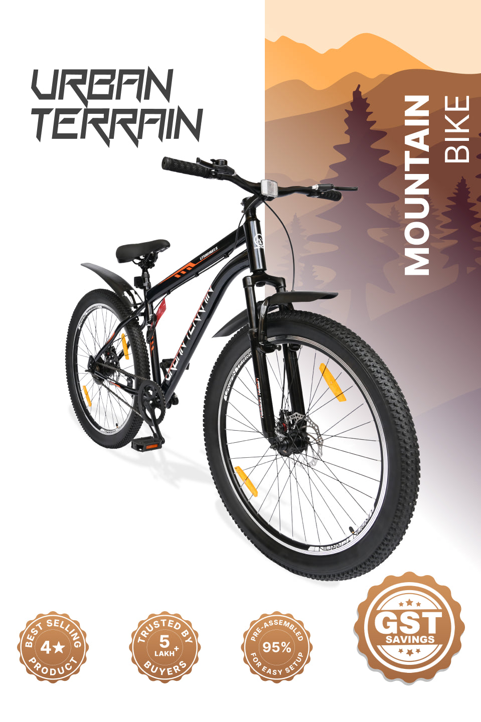 UT5001S27ACC Mountain Cycle Steel Single Speed 27.5 inch with Dual Disc Brakes, Front Suspension, Double Wall Alloy Rim, Bell & Lock, Black