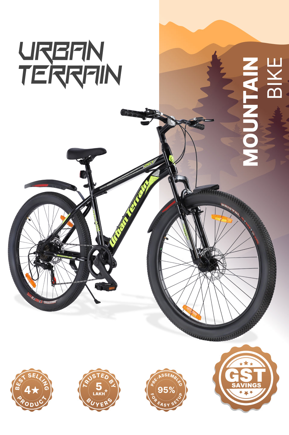 Galaxy Max Mountain Bike Steel 7 Speed Cycle 26 inch Tyre, Green With Front Suspension, Single Wall Rim and Dual Disc Brakes Ideal For 5 ft to 5.7 ft, Free Trainer Sessions and Cycling Event