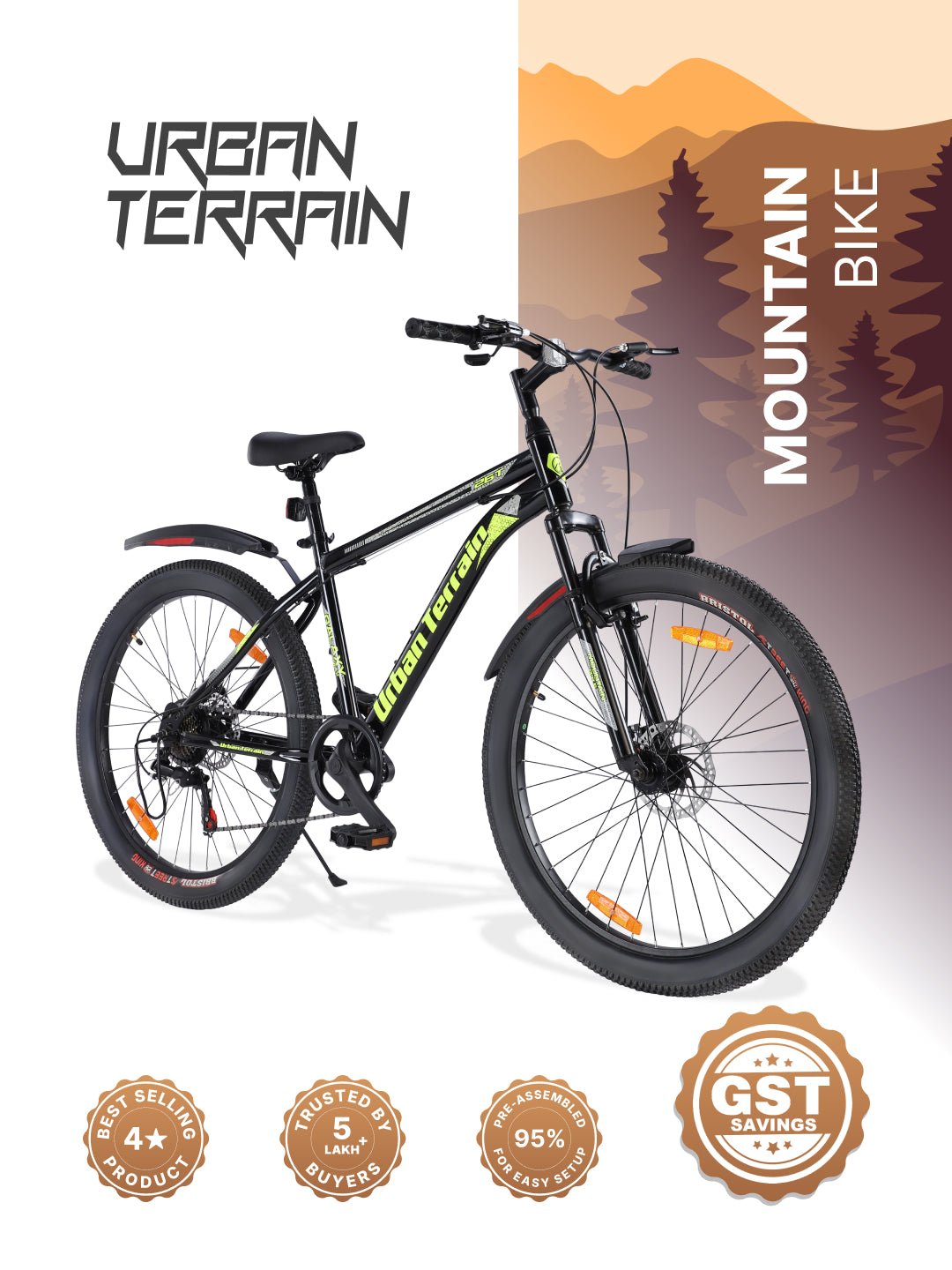 Galaxy Max Mountain Bike Steel 7 Speed Cycle 26 inch Tyre, Green With Front Suspension, Single Wall Rim and Dual Disc Brakes Ideal For 5 ft to 5.7 ft, Free Trainer Sessions and Cycling Event