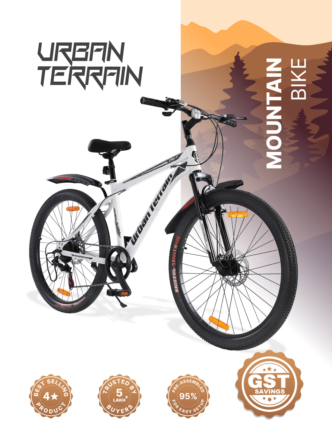 Galaxy Max Mountain Bike Steel 7 Speed Cycle 26 inch Tyre, White With Front Suspension, Single Wall Rim and Dual Disc Brakes Ideal For 5 ft to 5.7 ft