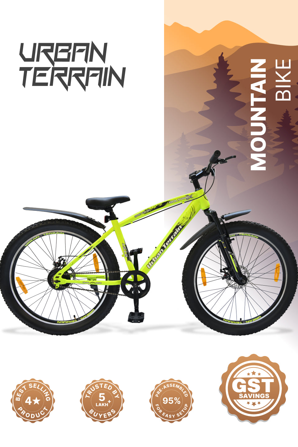 Bolt Pro Mountain Bike Steel Single Speed Cycle 27.5 inch Tyre with Dual Disc Brakes, Front Suspension, Double Wall Alloy Rim, Green