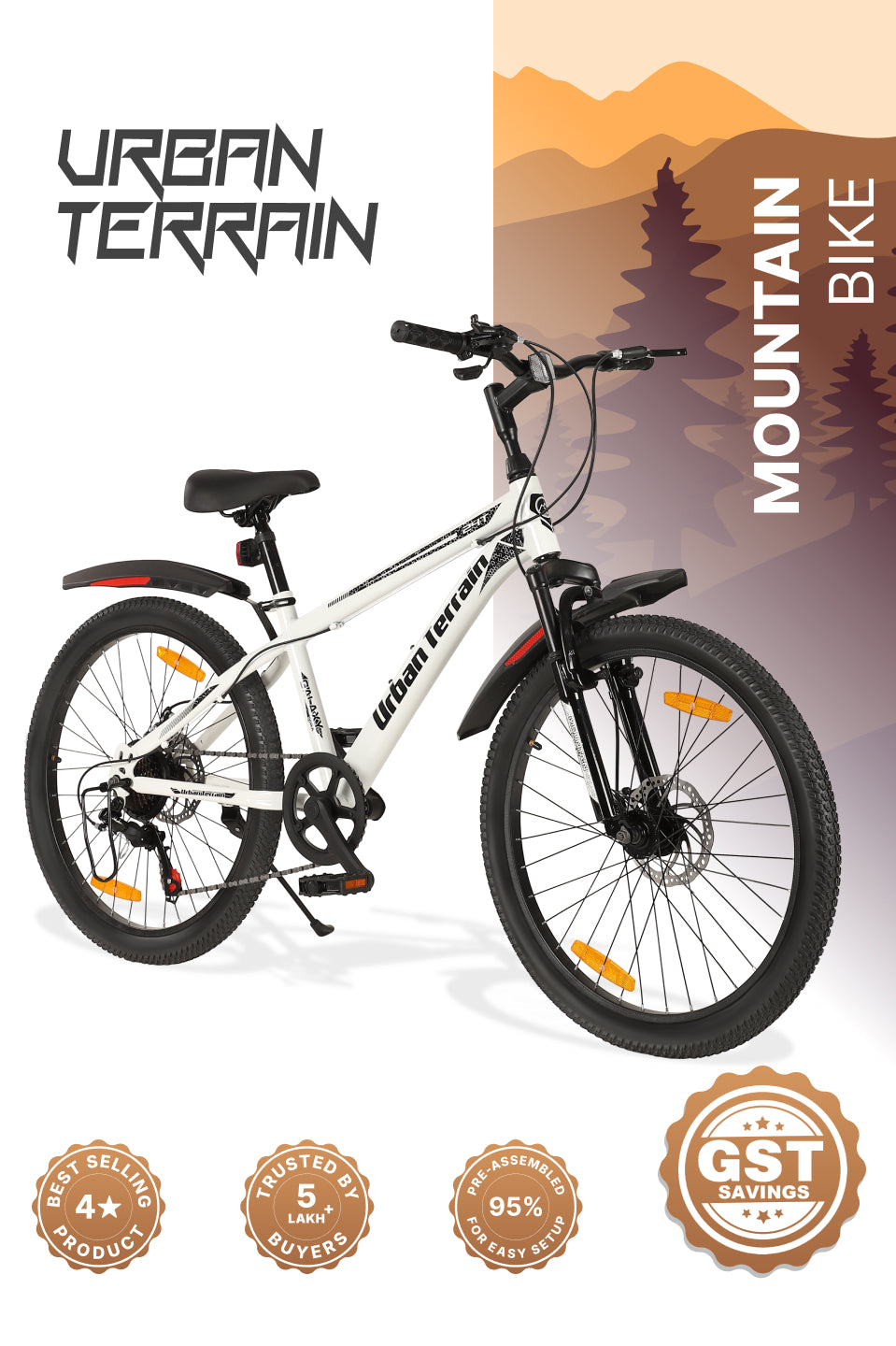 Galaxy Max Mountain Bike Steel 7 Speed Cycle 24 inch Tyre, White With Front Suspension, Single Wall Rim and Dual Disc Brakes Ideal For 4.5 ft to 5.3 ft