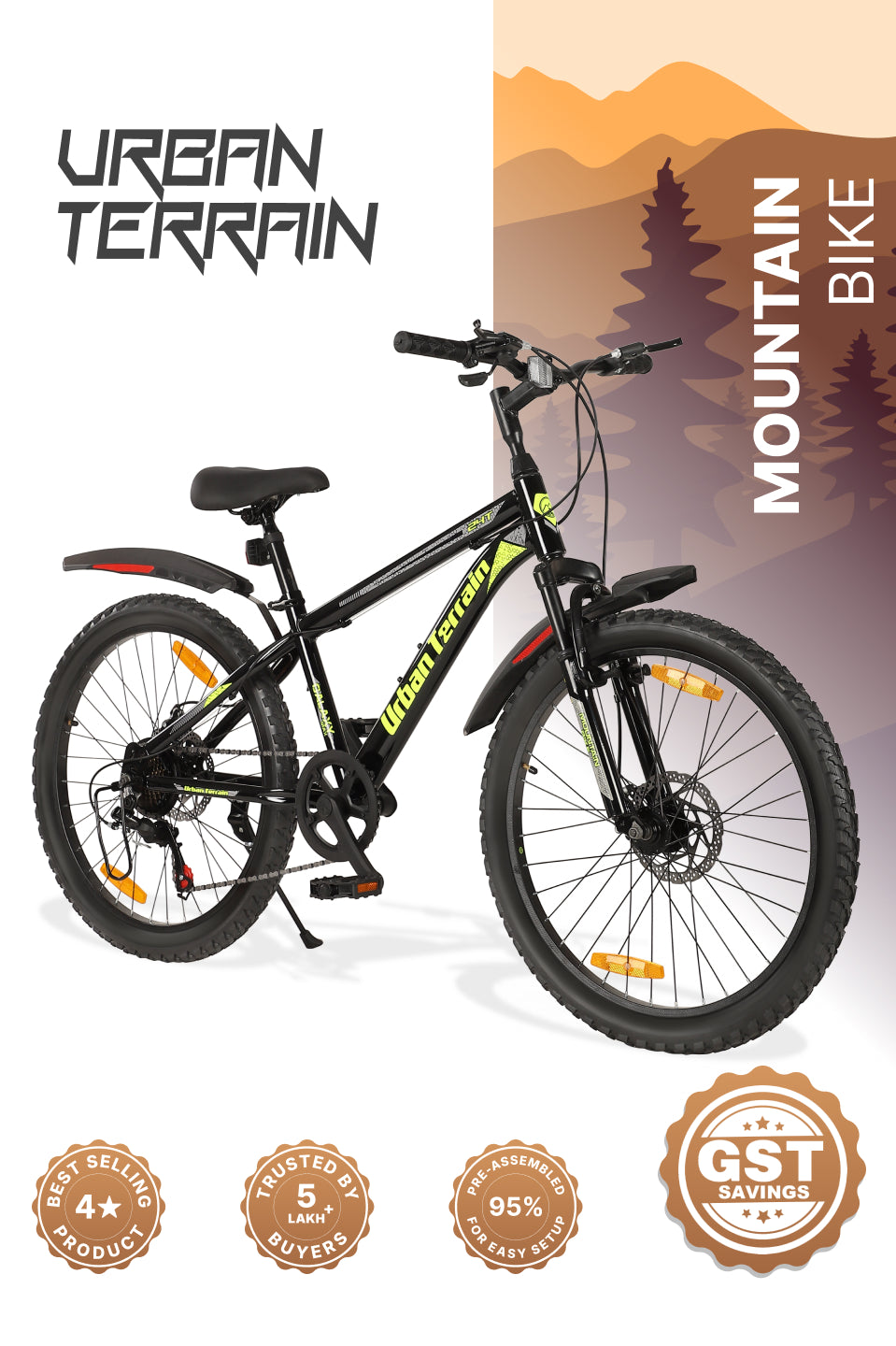 Galaxy Max Mountain Bike Steel 7 Speed Cycle 24 inch Tyre, Black With Front Suspension, Single Wall Rim and Dual Disc Brakes Ideal For 4.5 ft to 5.3 ft