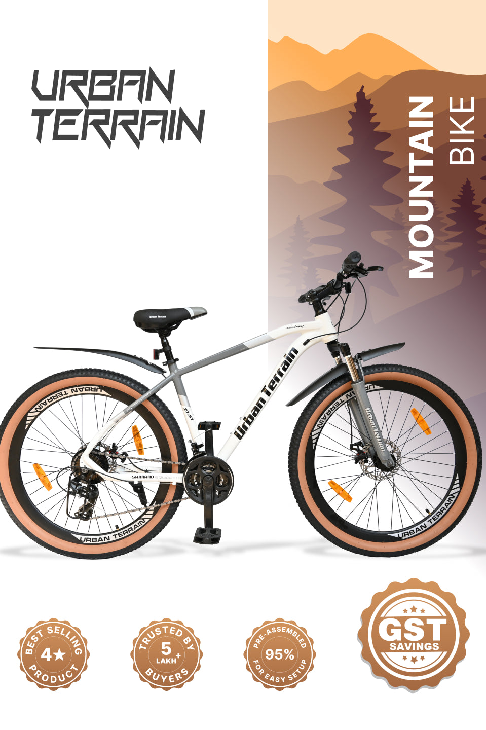 Aeroblast Mountain Bike Alloy Frame 21 Speed Cycle 27.5 inch With Front Suspension, Triple Wall Rim and Dual Disc Brakes, Ideal For 5.2 ft to 6 ft, 15+ Years, Unisex (WhiteGrey)