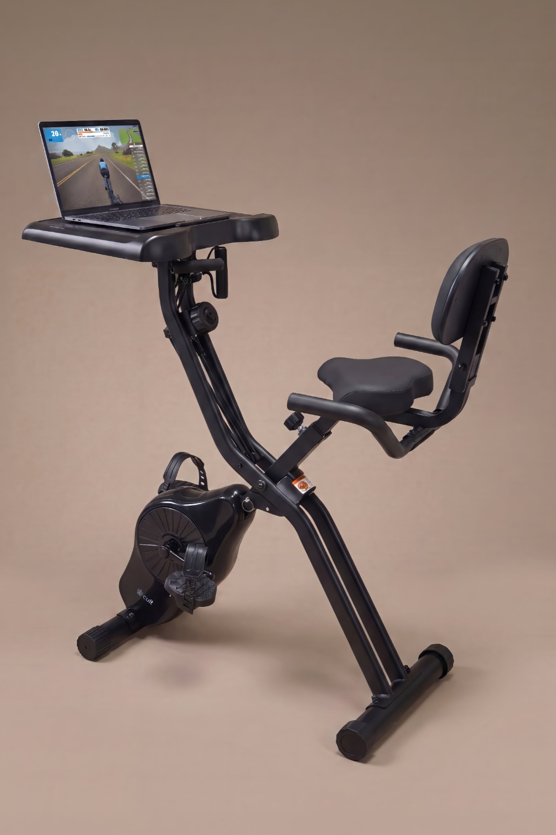 Cult X-Bike with Table | Sturdy & Stable Design | Foldable Exercise Cycle for Home | 8-Level Magnetic Resistance | Adjustable Seat | LCD Display | Laptop & Tablet Desk | 120 kg Capacity - Black