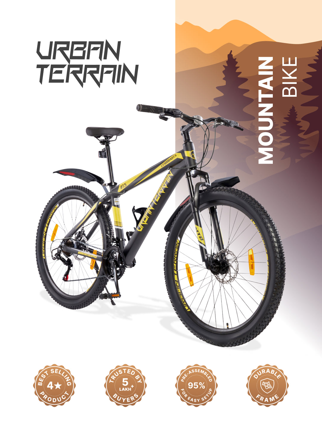 UT3000A27.5 Mountain Bike Alloy 21 Speed Cycle Shimano Gear 27.5 inch Tyre, Black With Front Suspension, Double Wall Rim and Dual Disc Brakes Ideal For 5.2 ft to 6 ft