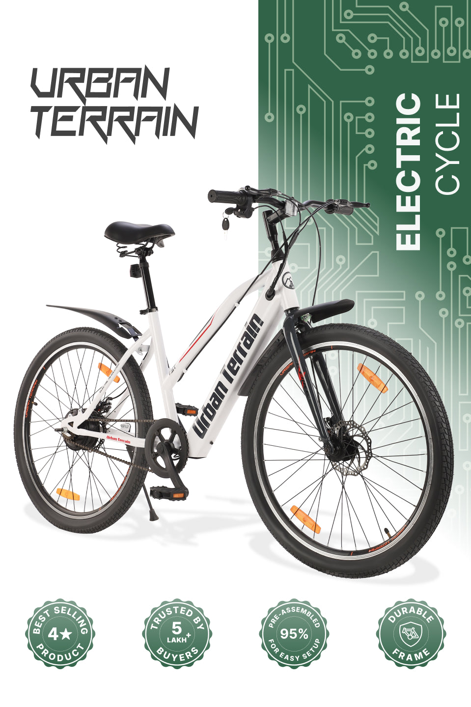 BOLTON27.5TWHITE with 3.5 hrs Fast Charge, Cycling Event BLDC Motor 27.5 inches Single Speed Lithium-ion (Li-ion) Electric Cycle, Ideal for Unisex, 15+ Years