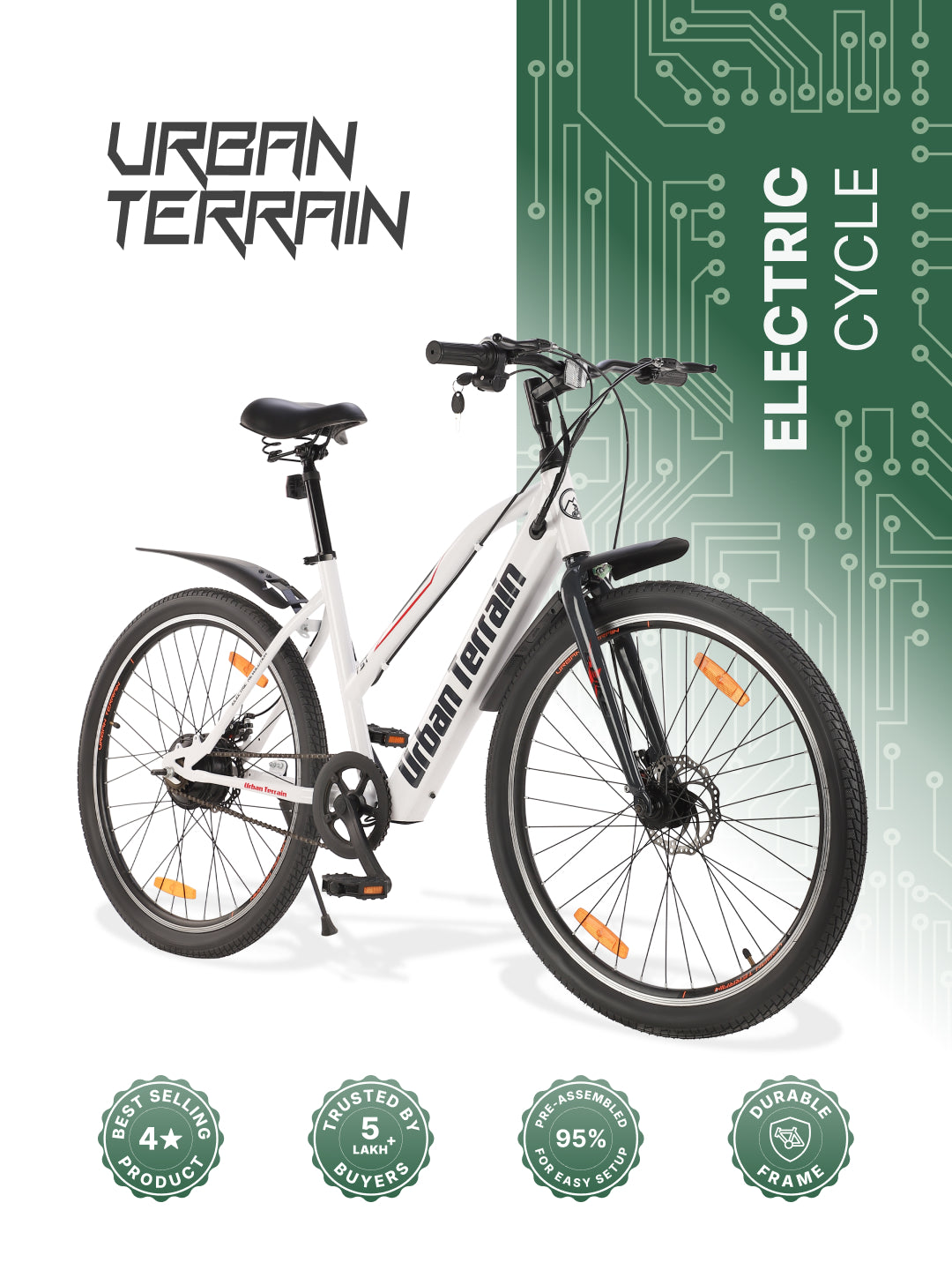 BOLTON27.5TWHITE with 3.5 hrs Fast Charge, Cycling Event BLDC Motor 27.5 inches Single Speed Lithium-ion (Li-ion) Electric Cycle, Ideal for Unisex, 15+ Years