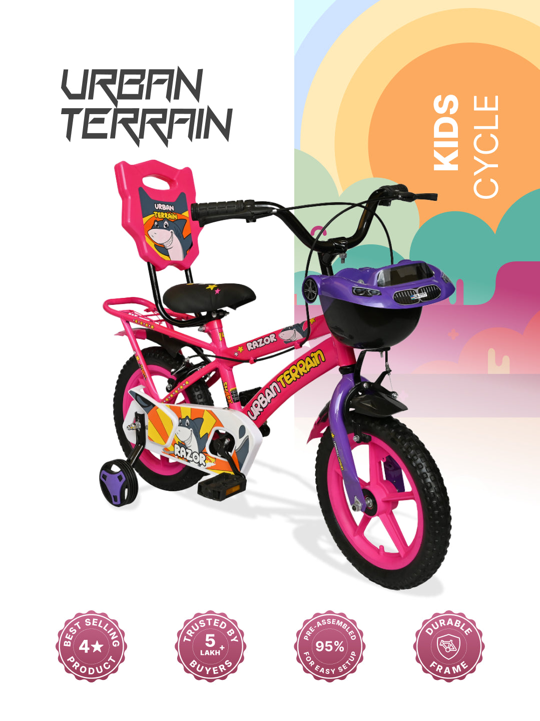 Razor Kids Cycle Steel Single Speed 14 inch, Pink, Ideal For 2.5 ft - 3.5 ft
