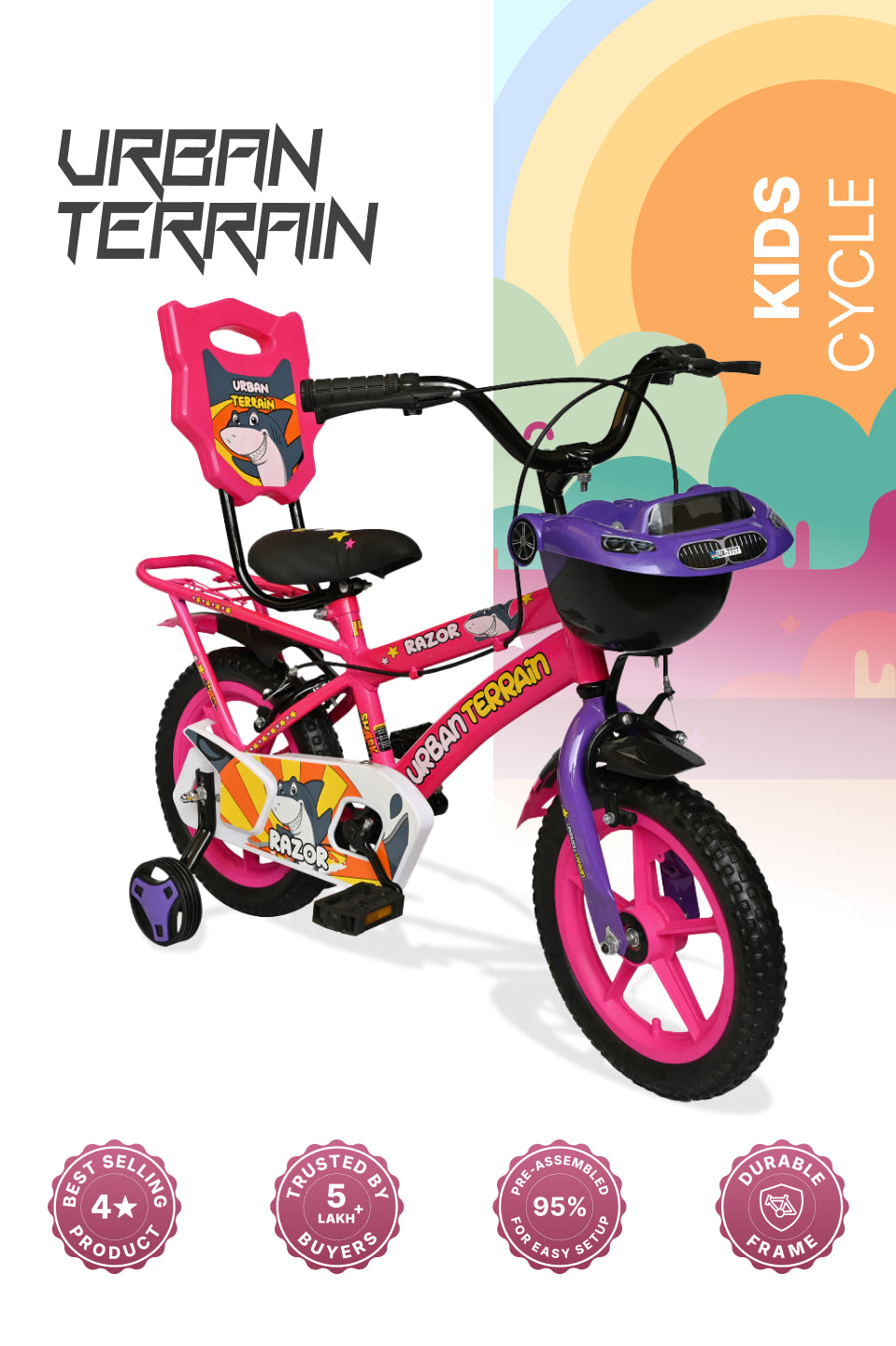 Razor Kids Cycle Steel Single Speed 14 inch, Pink, Ideal For 2.5 ft - 3.5 ft