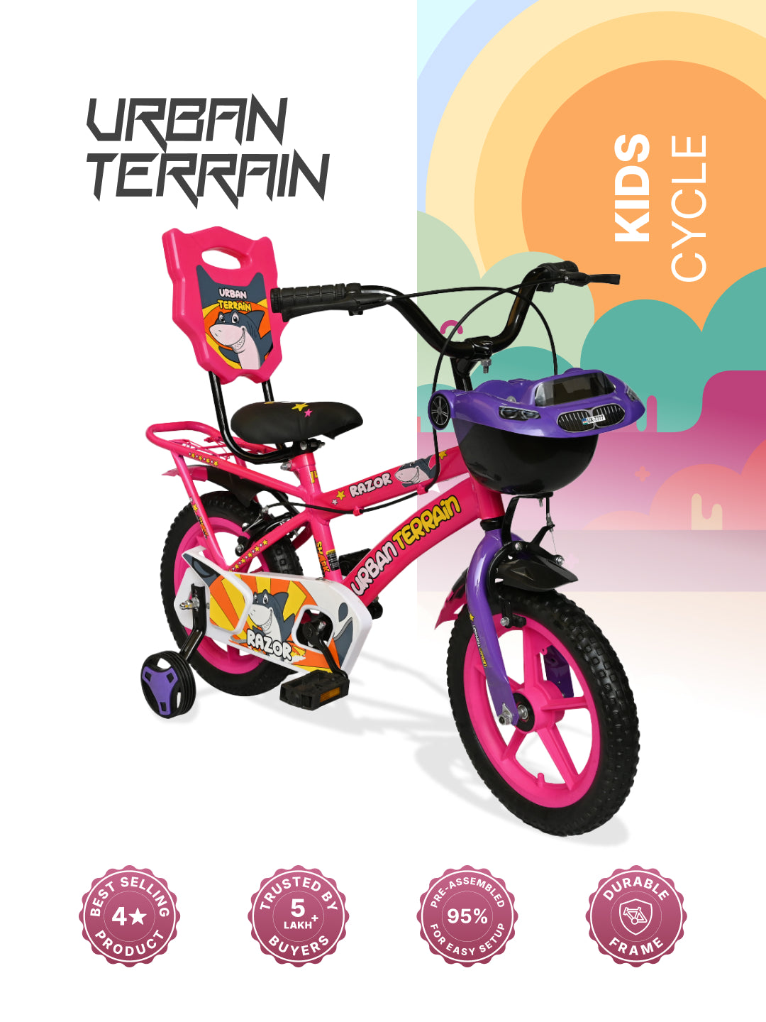 Razor Kids Cycle Steel Single Speed 14 inch, Pink, Ideal For 2.5 ft - 3.5 ft