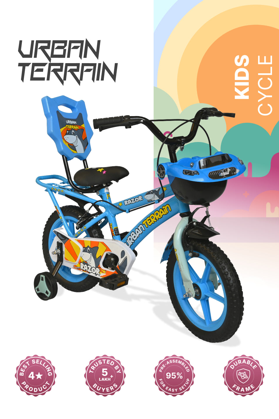 Razor Kids Cycle Steel Single Speed 14 inch, Blue, Ideal For 2.5 ft - 3.5 ft