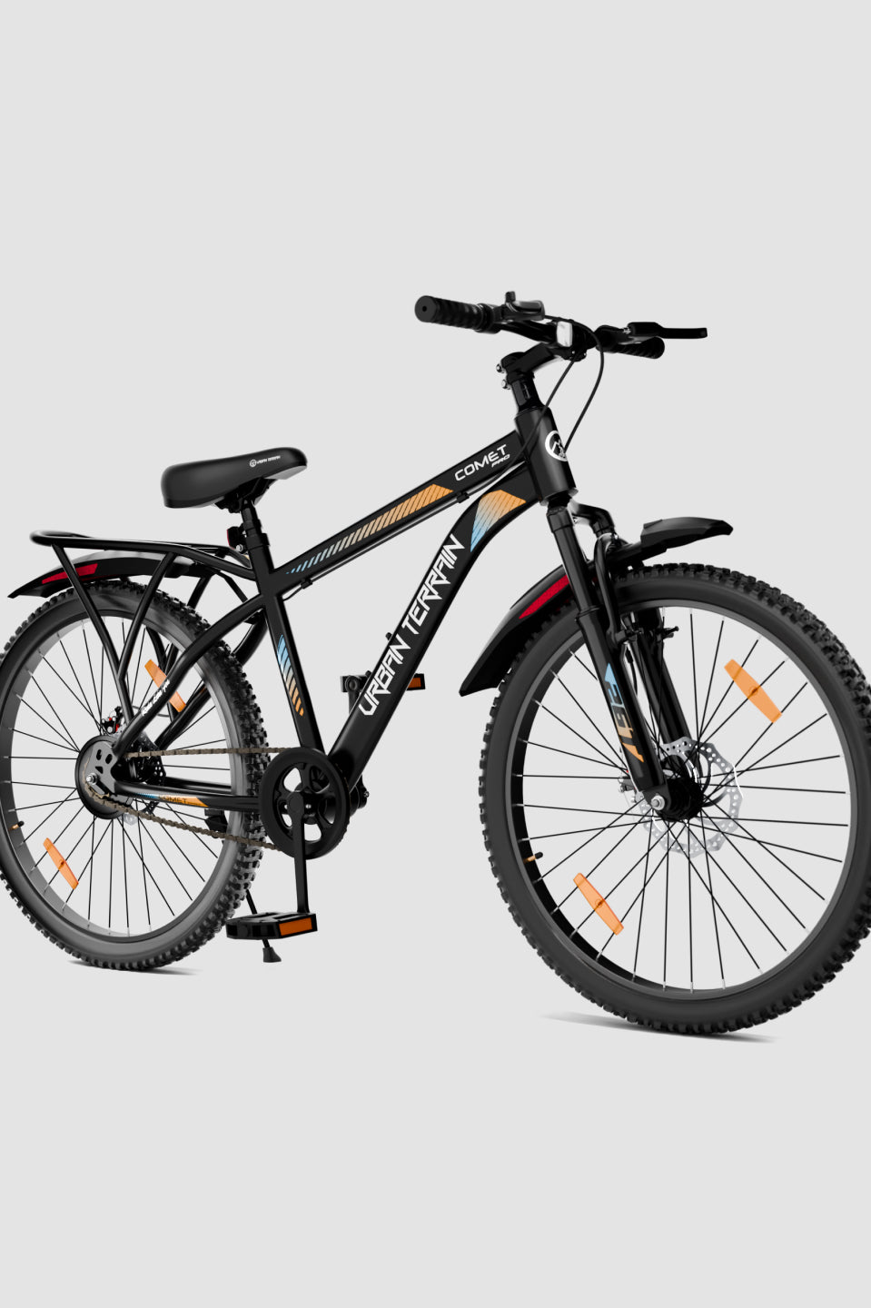Urban Terrain Comet Pro 26T Single Speed Steel Mountain Bike with Front Suspension & Dual Disc Brakes (Black)