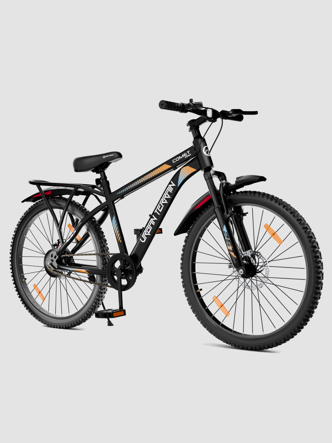 Urban Terrain Comet Pro 26T Single Speed Steel Mountain Bike with Front Suspension & Dual Disc Brakes (Black)