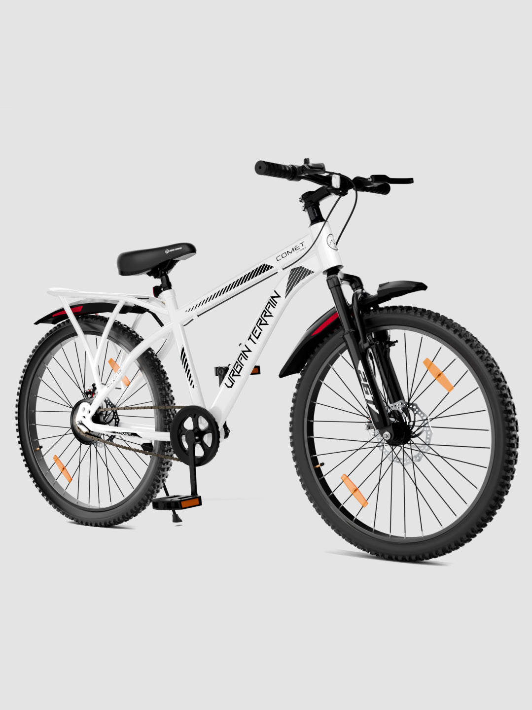 Urban Terrain Comet Pro 26T Single Speed Steel Mountain Bike with Front Suspension & Dual Disc Brakes (White)