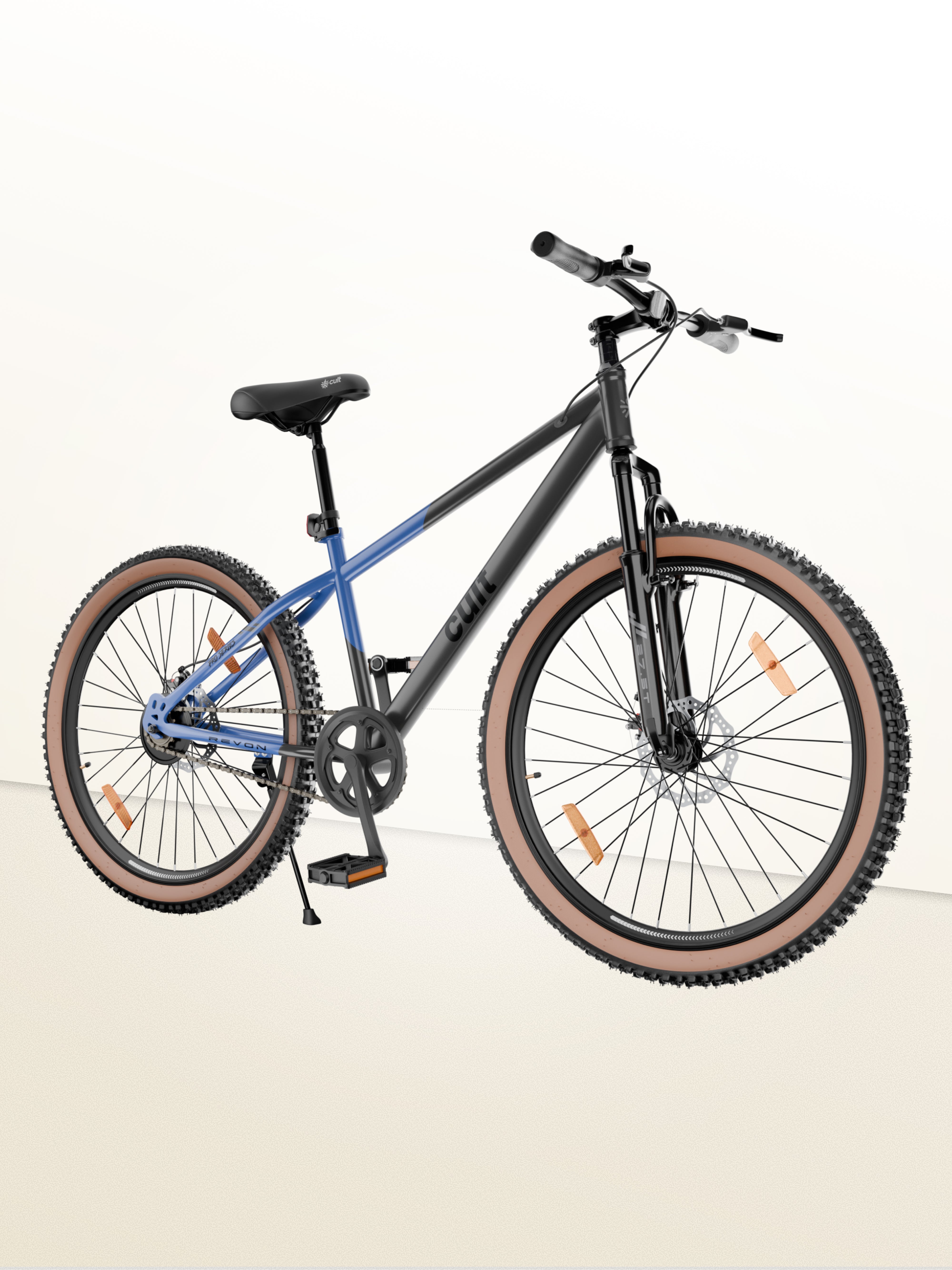 Cult Revon 29T Steel Mountain Bike with Dual Disc Brake and Front Suspension, Blue-Grey