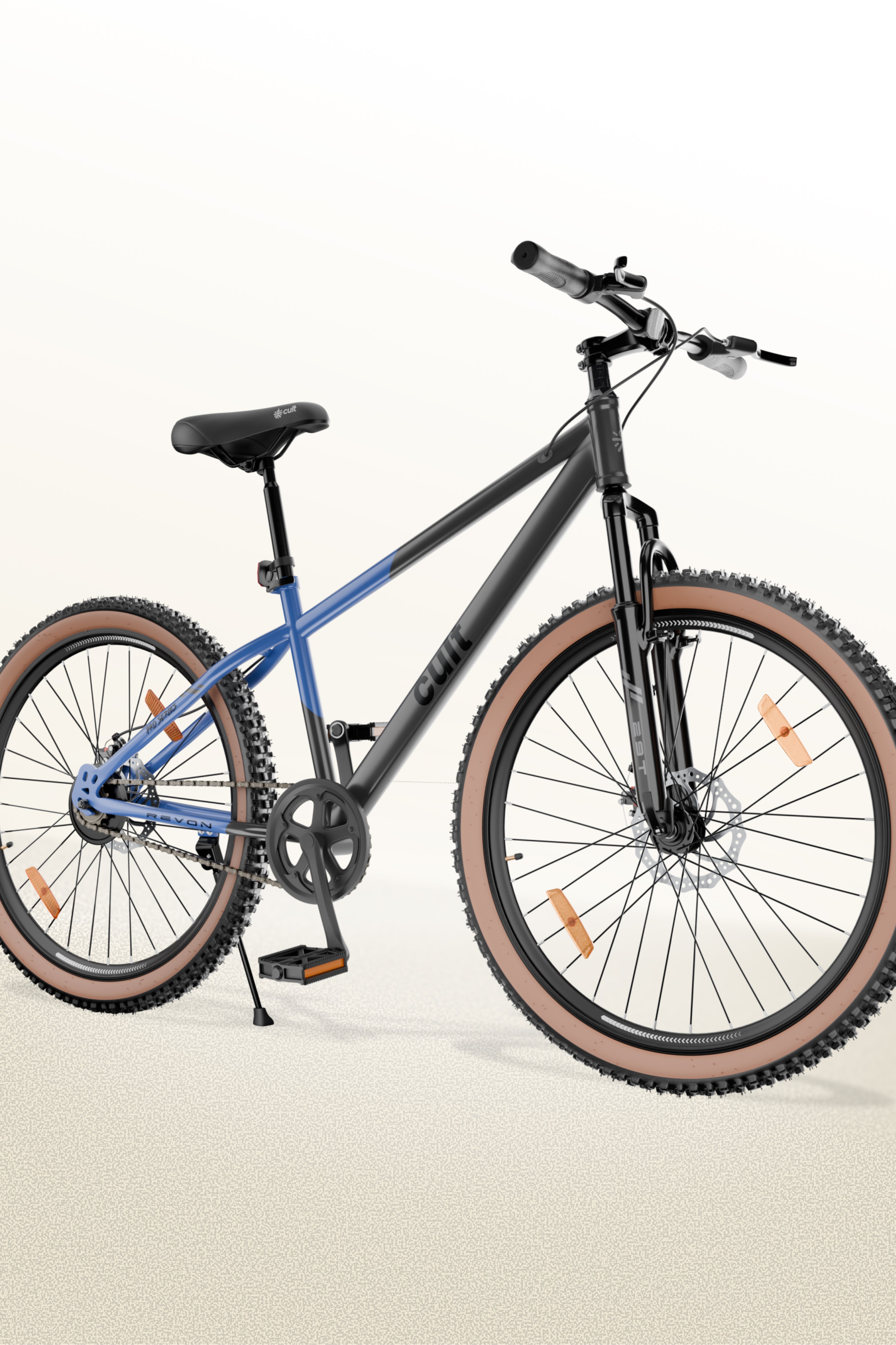 Cult Revon 29T Steel Mountain Bike with Dual Disc Brake and Front Suspension, Blue-Grey