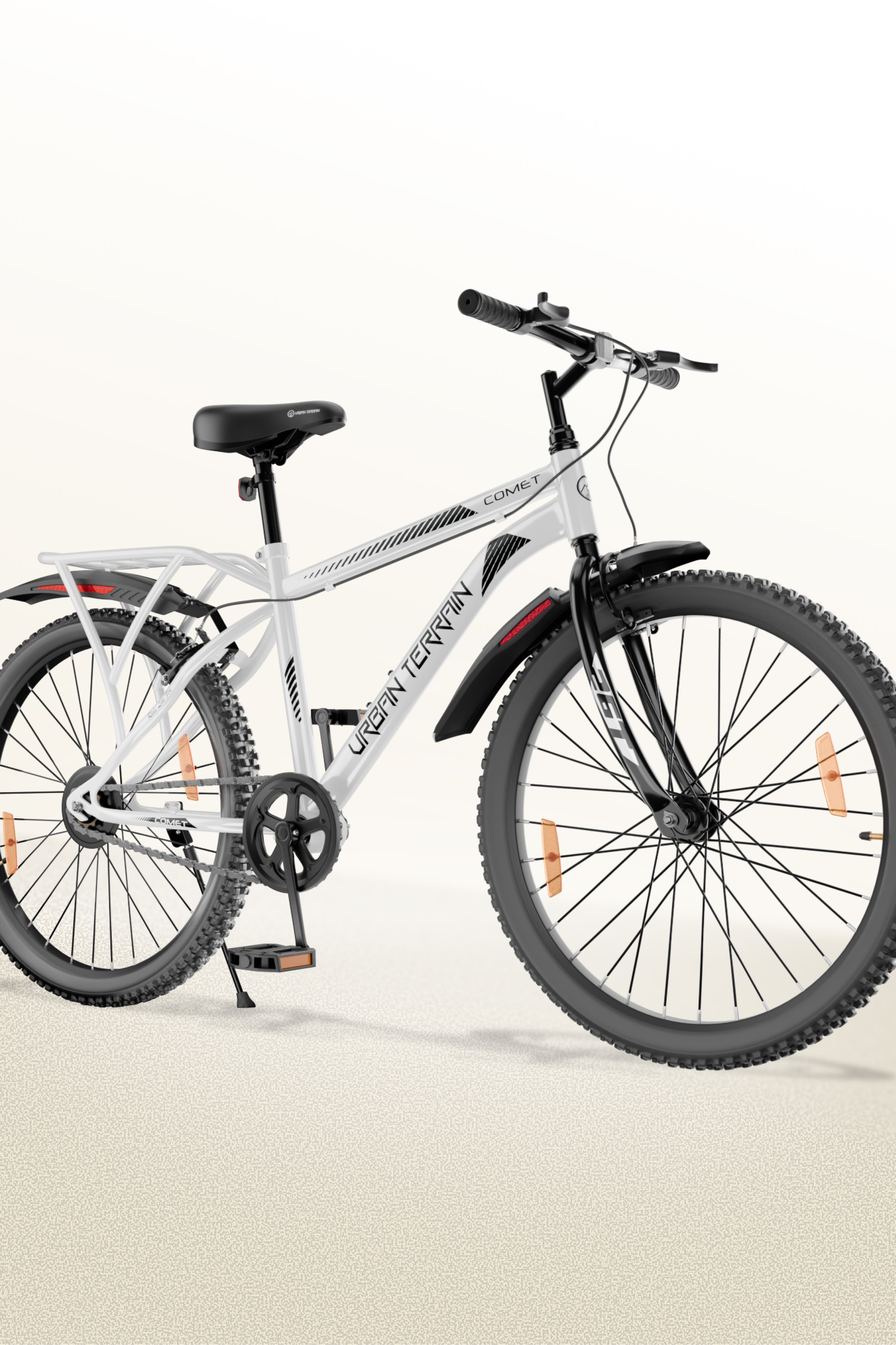 Urban Terrain Comet 26T Single Speed Steel Mountain Bike with Inbuilt Carrier (White)
