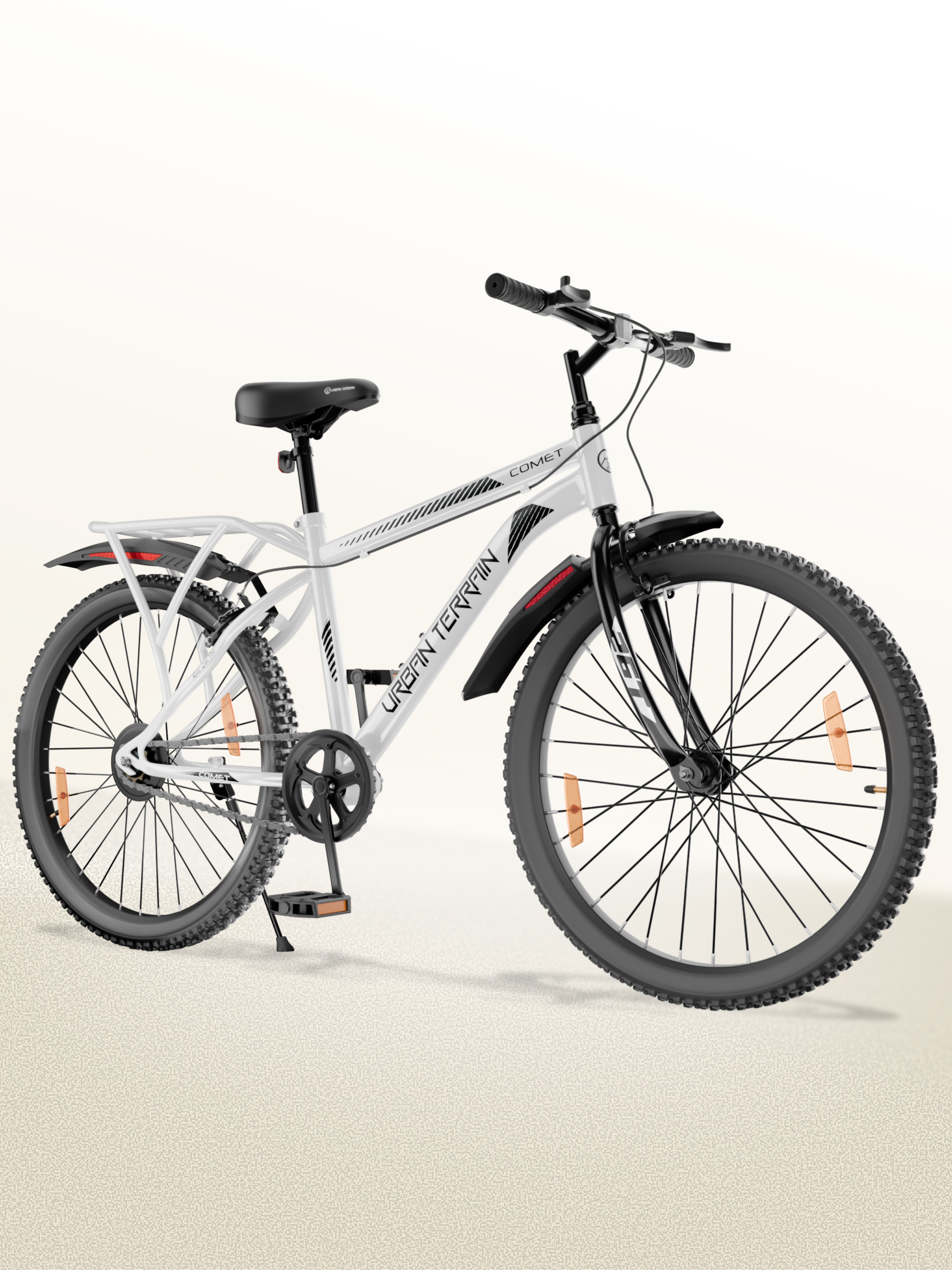 Urban Terrain Comet 26T Single Speed Steel Mountain Bike with Inbuilt Carrier (White)