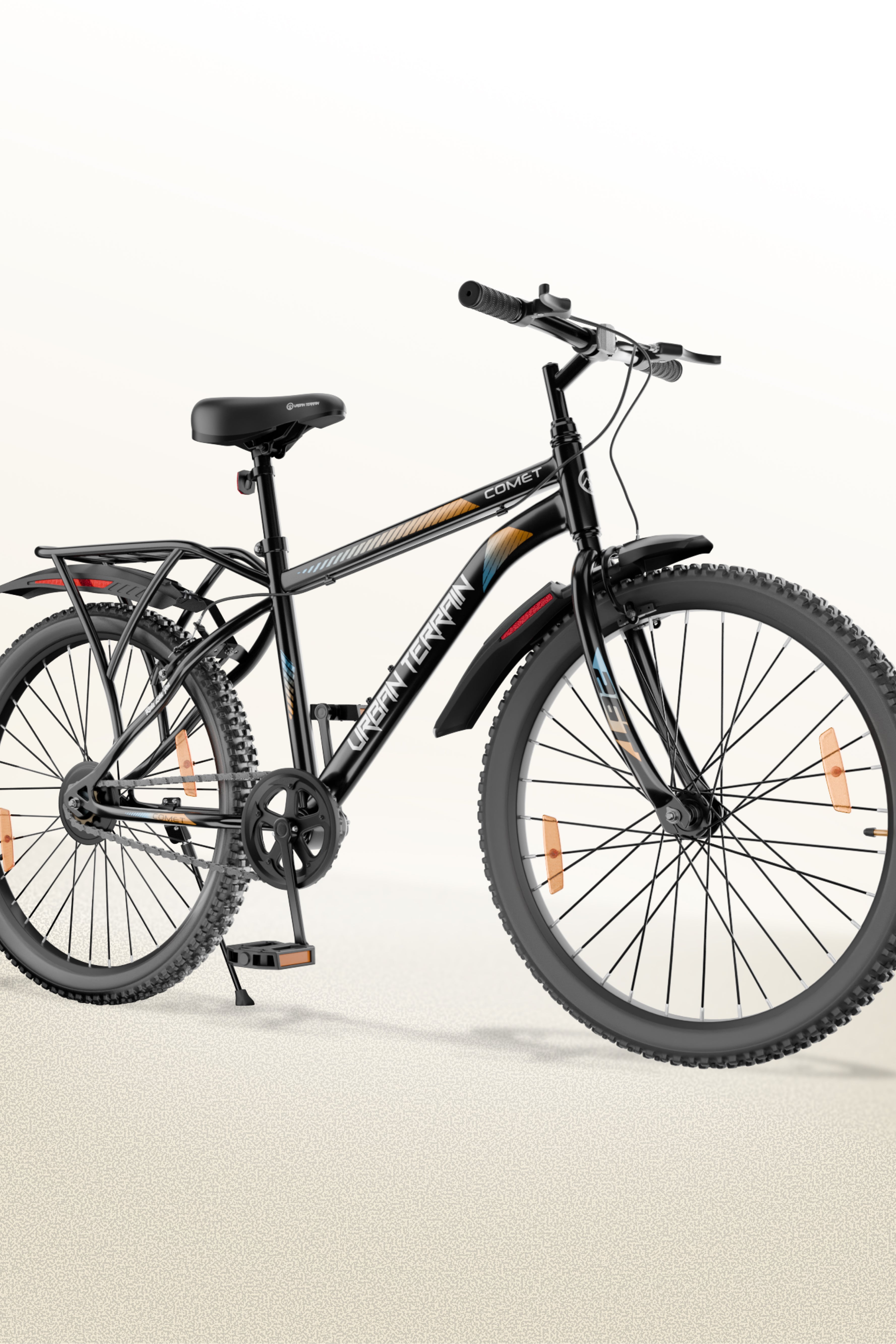 Urban Terrain Comet 26T Single Speed Steel Mountain Bike with Inbuilt Carrier (Black)