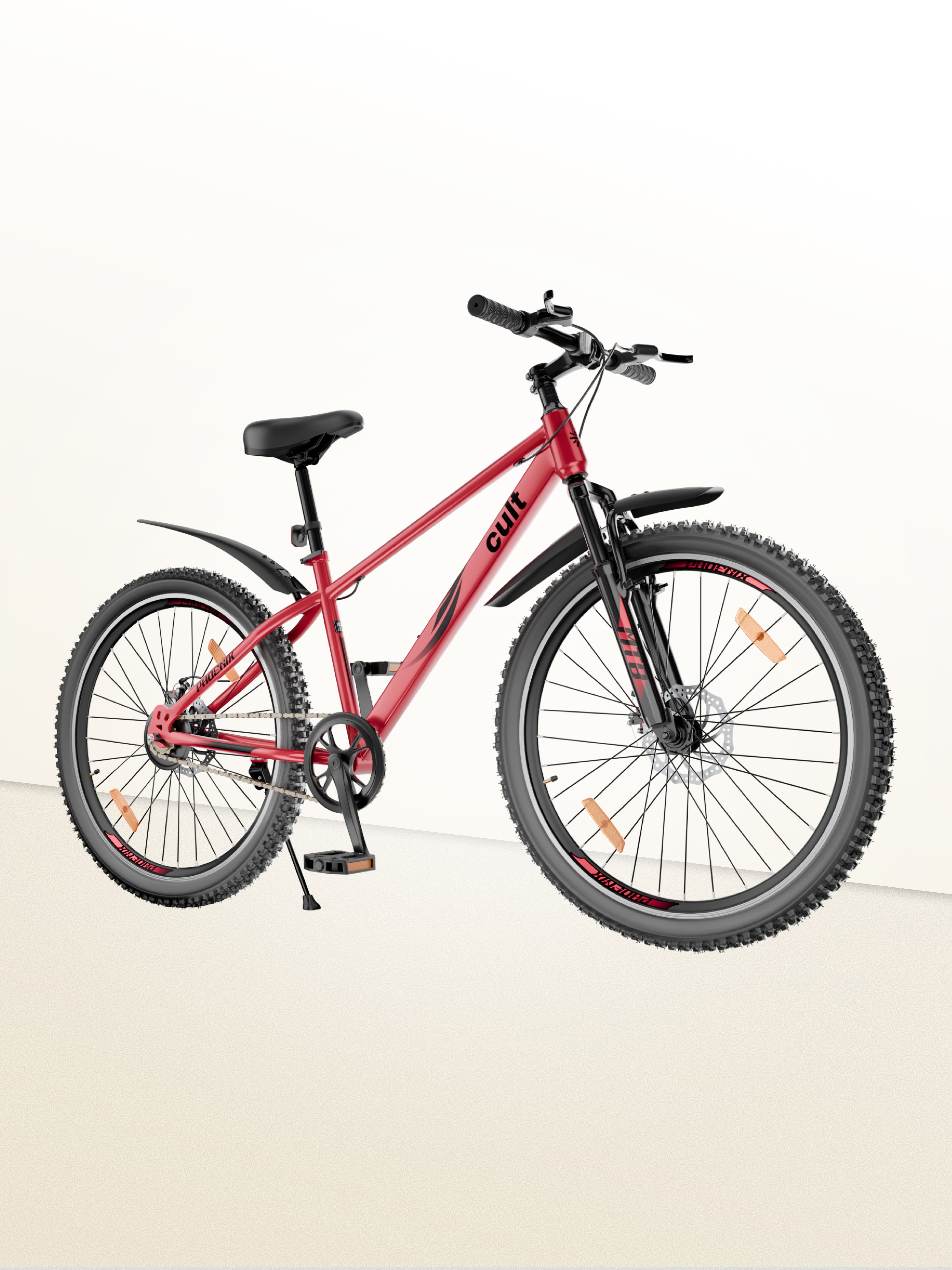 Cult Phoenix 29T Steel Mountain Bike with Dual Disc Brake and Front Suspension, Red