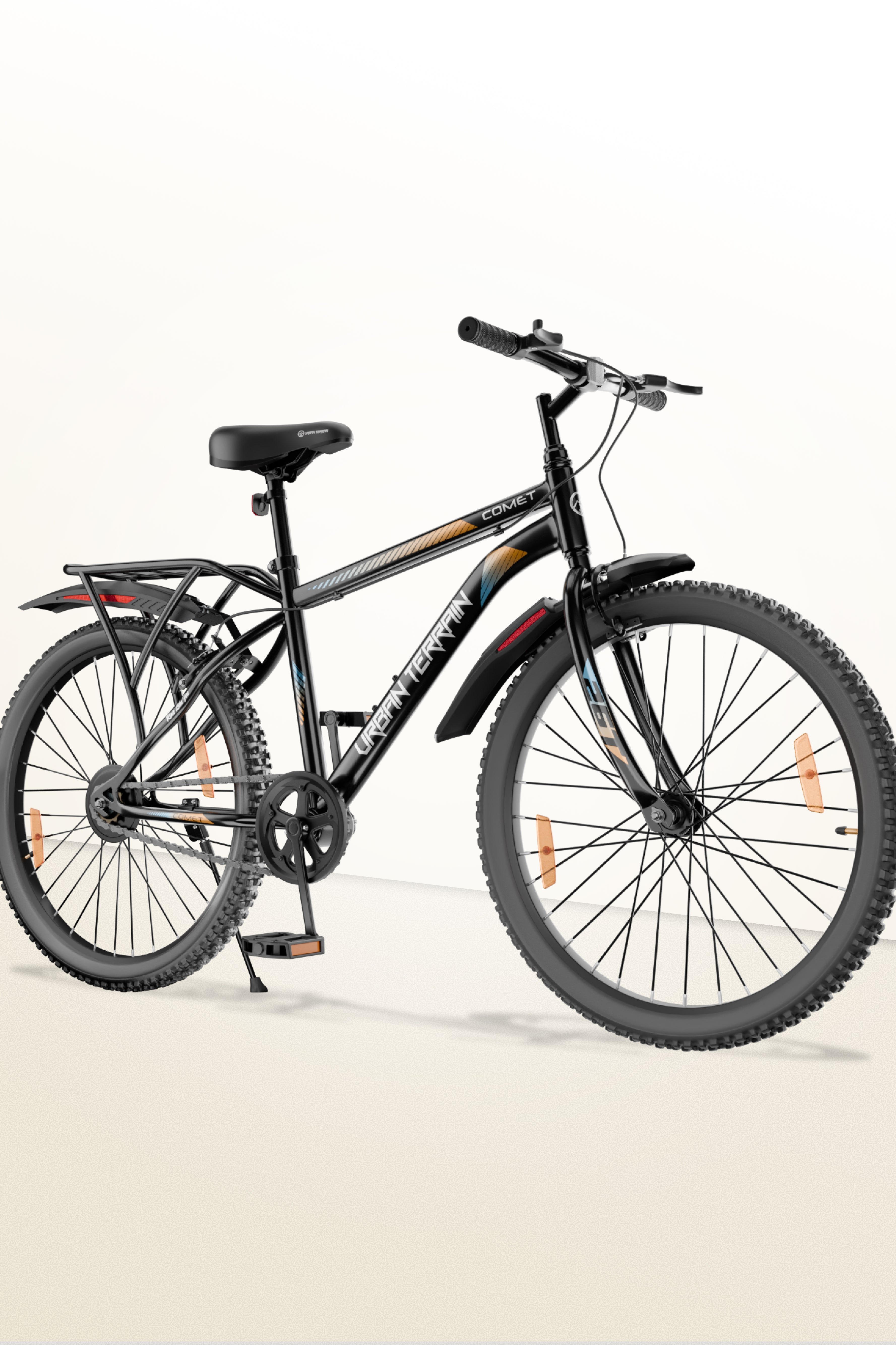 Urban Terrain Comet 26T Single Speed Steel Mountain Bike with Inbuilt Carrier (Black)