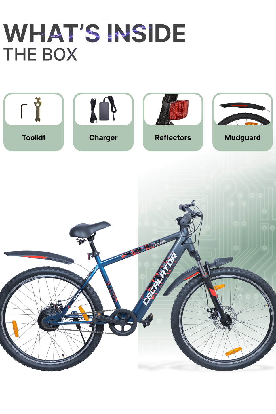 Escalator 27.5T Blue Grey with 250W BLDC Motor| 4 Hours Fast Charge| 7.8 Ah Li-ion Battery| Up to 35 Km| 27.5 Inches Wheels| Single Speed Electric Cycle | Ideal for 15+ Years