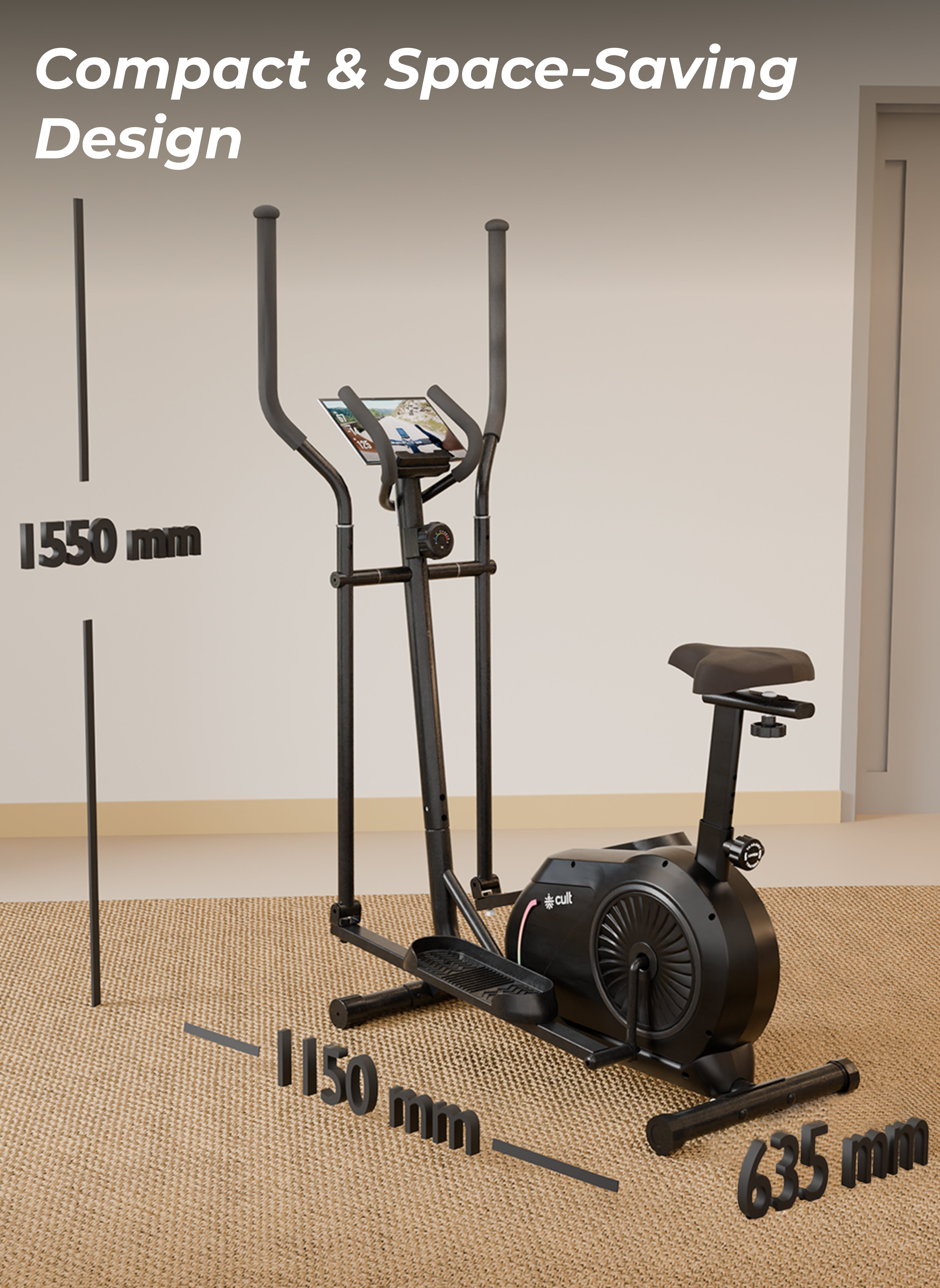 Cult SmartCrossNeo Magnetic Elliptical Trainer | 4Kg Flywheel | Max Weight: 130Kg | Home Use Cross Trainer - Black