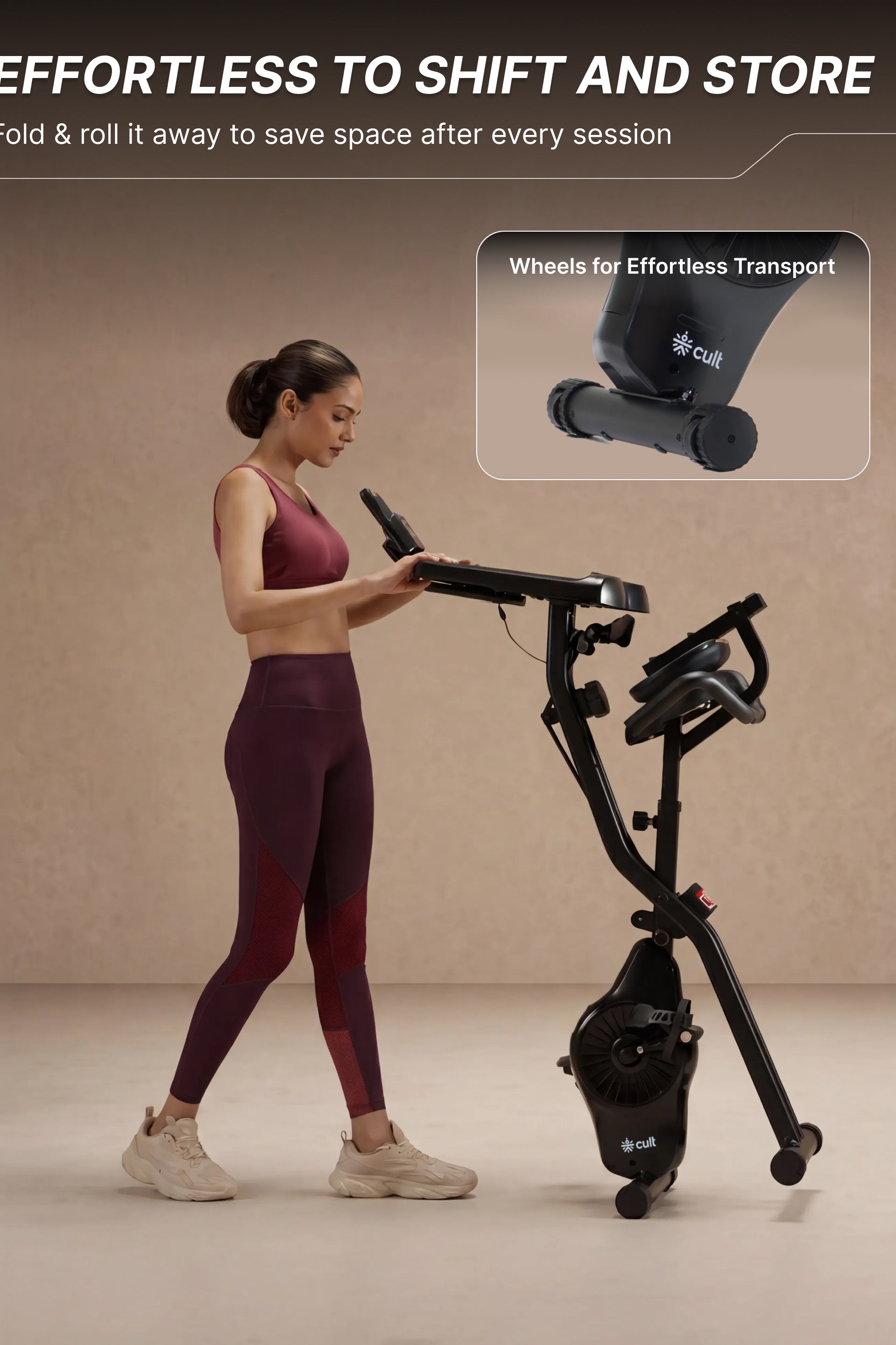 Cult X-Bike with Table | Sturdy & Stable Design | Foldable Exercise Cycle for Home | 8-Level Magnetic Resistance | Adjustable Seat | LCD Display | Laptop & Tablet Desk | 120 kg Capacity - Black